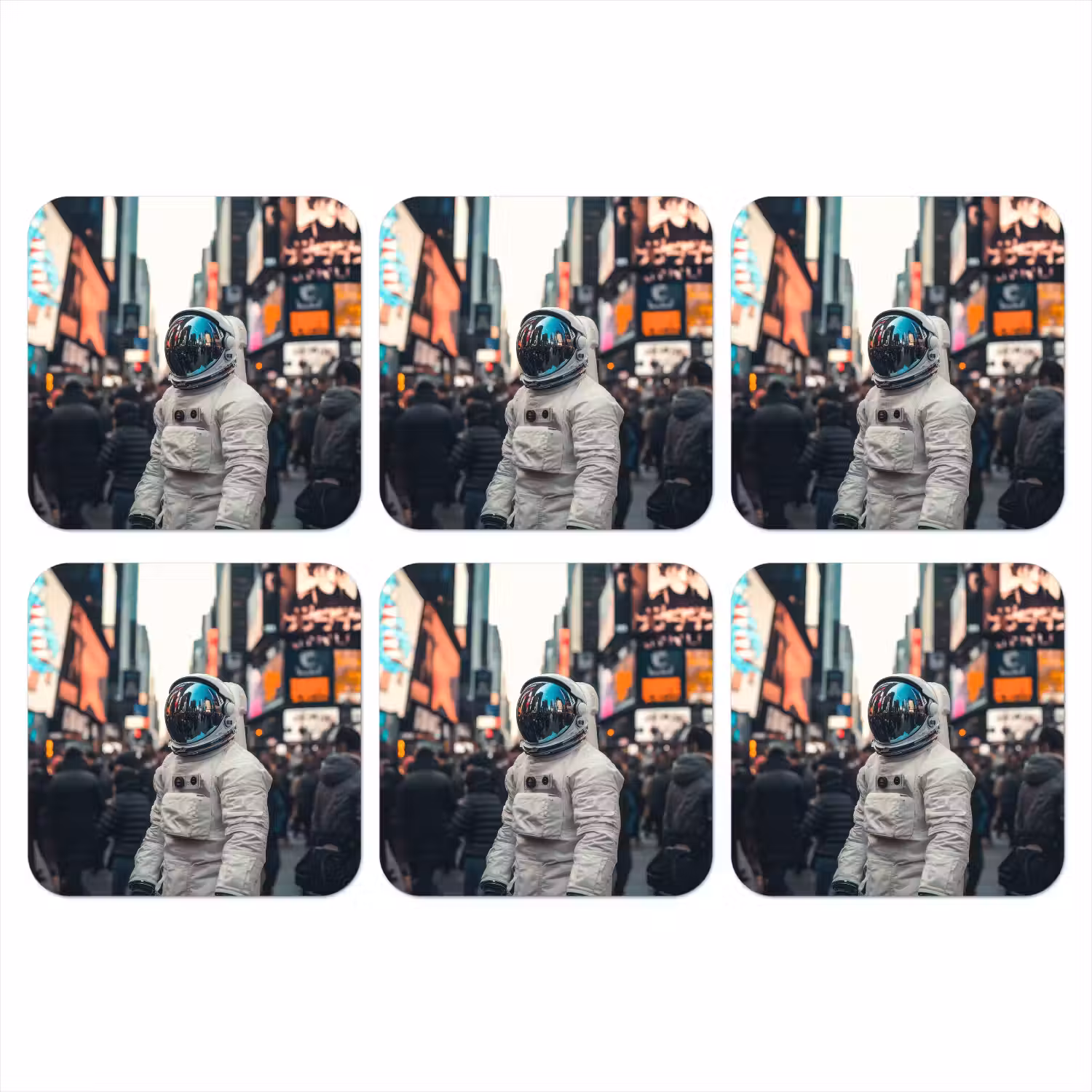 Stad - Mensen - Astronaut - Wit onderzetter kurk middel -3d