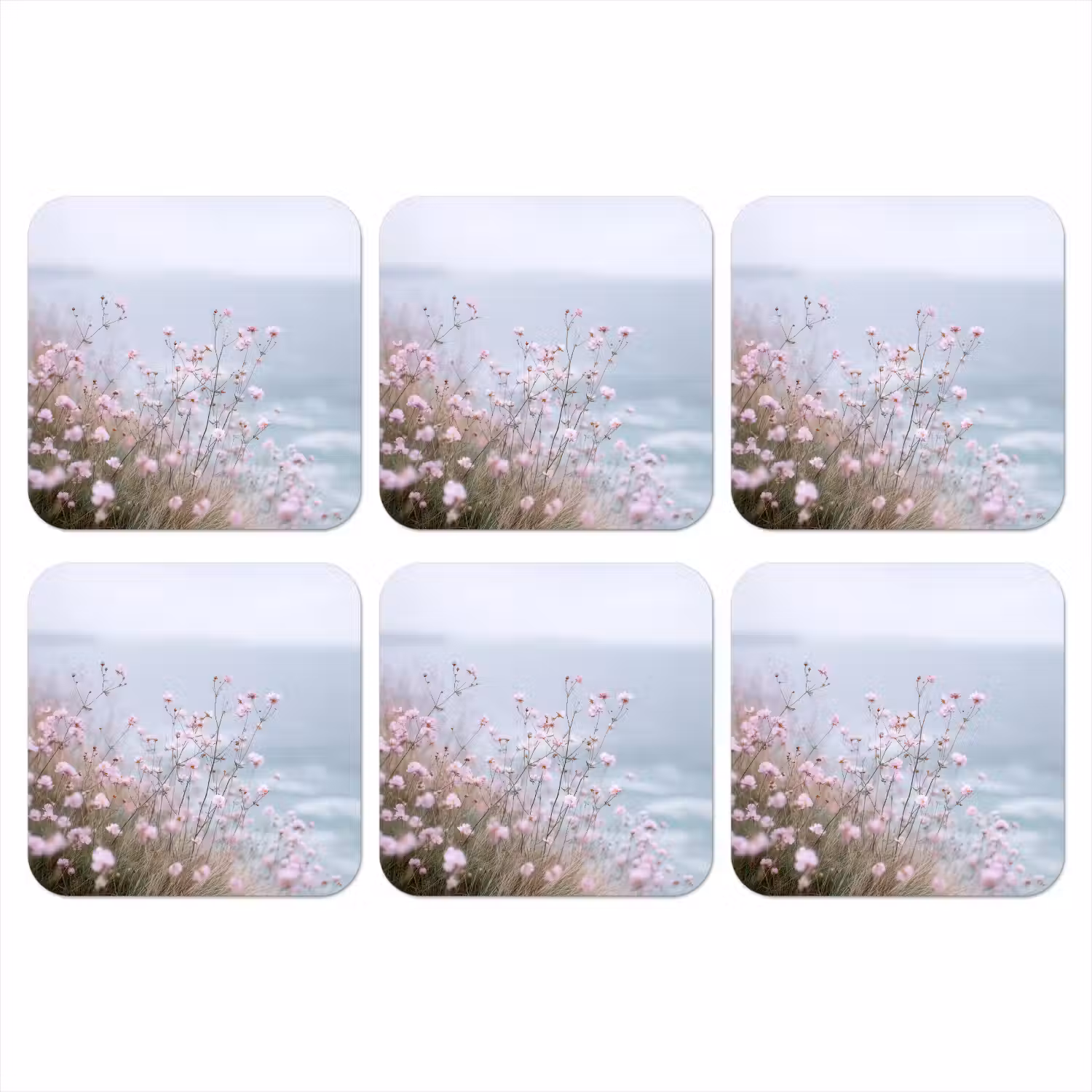 Klif - Bloemen - Zee - Roze onderzetter kurk middel -3d