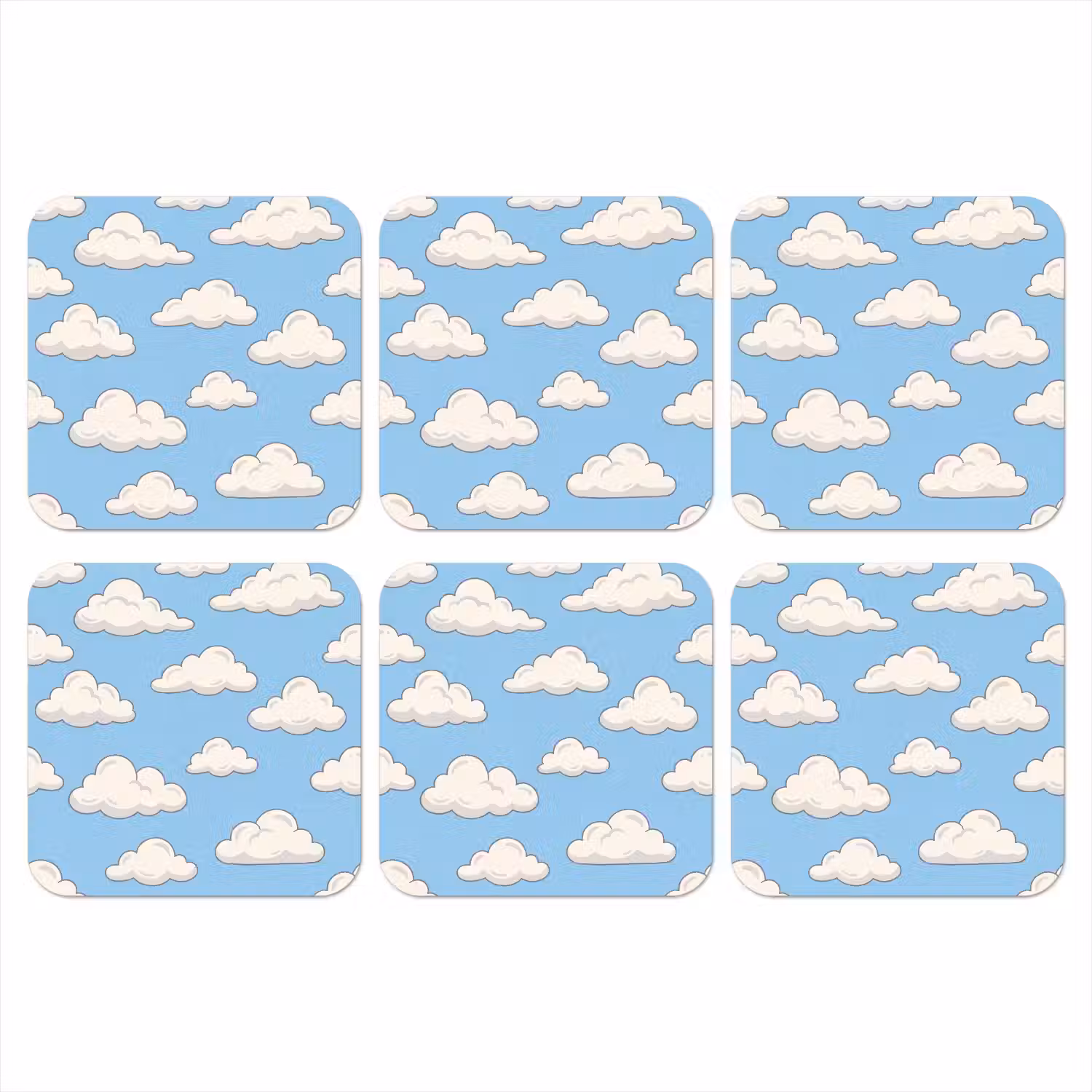Wolk - Cartoon - Lucht - Blauw - Wit onderzetter kurk middel -3d