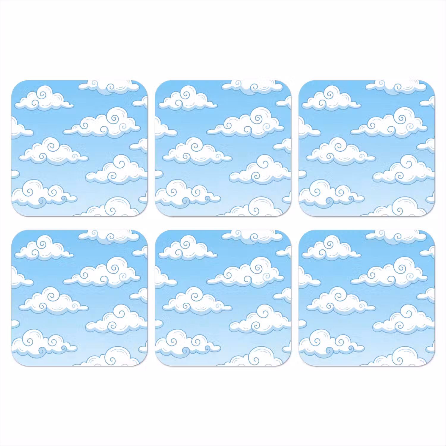Wolk - Lucht - Cartoon - Blauw - Wit onderzetter kurk middel -3d