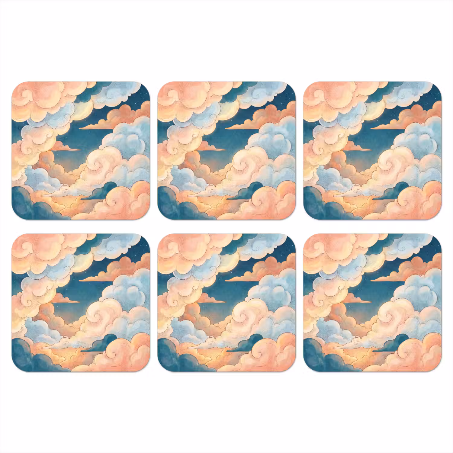 Wolk - Lucht - Natuur - Illustratief - Oranje onderzetter kurk middel -3d