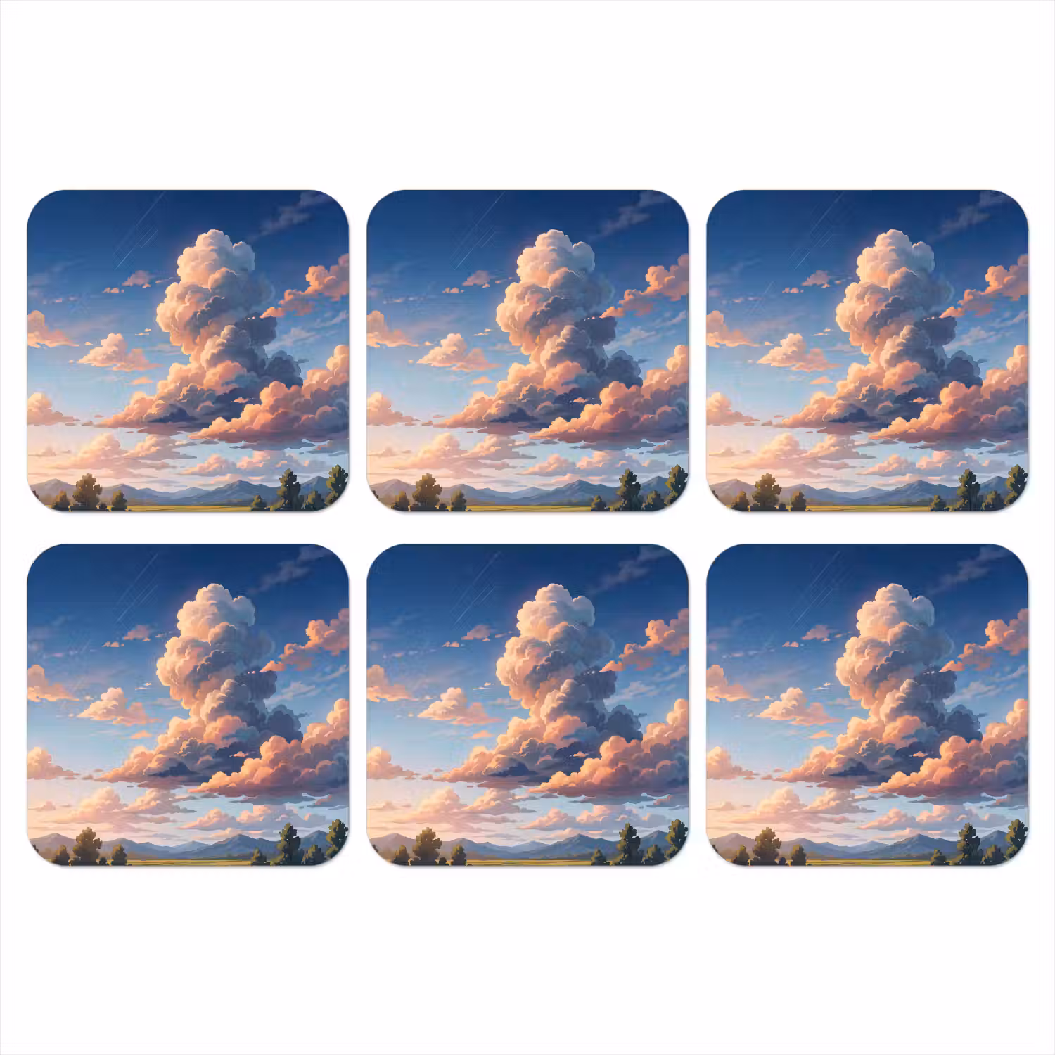Wolken - Daghemel - Natuur - Illustratie - Oranje onderzetter kurk middel -3d