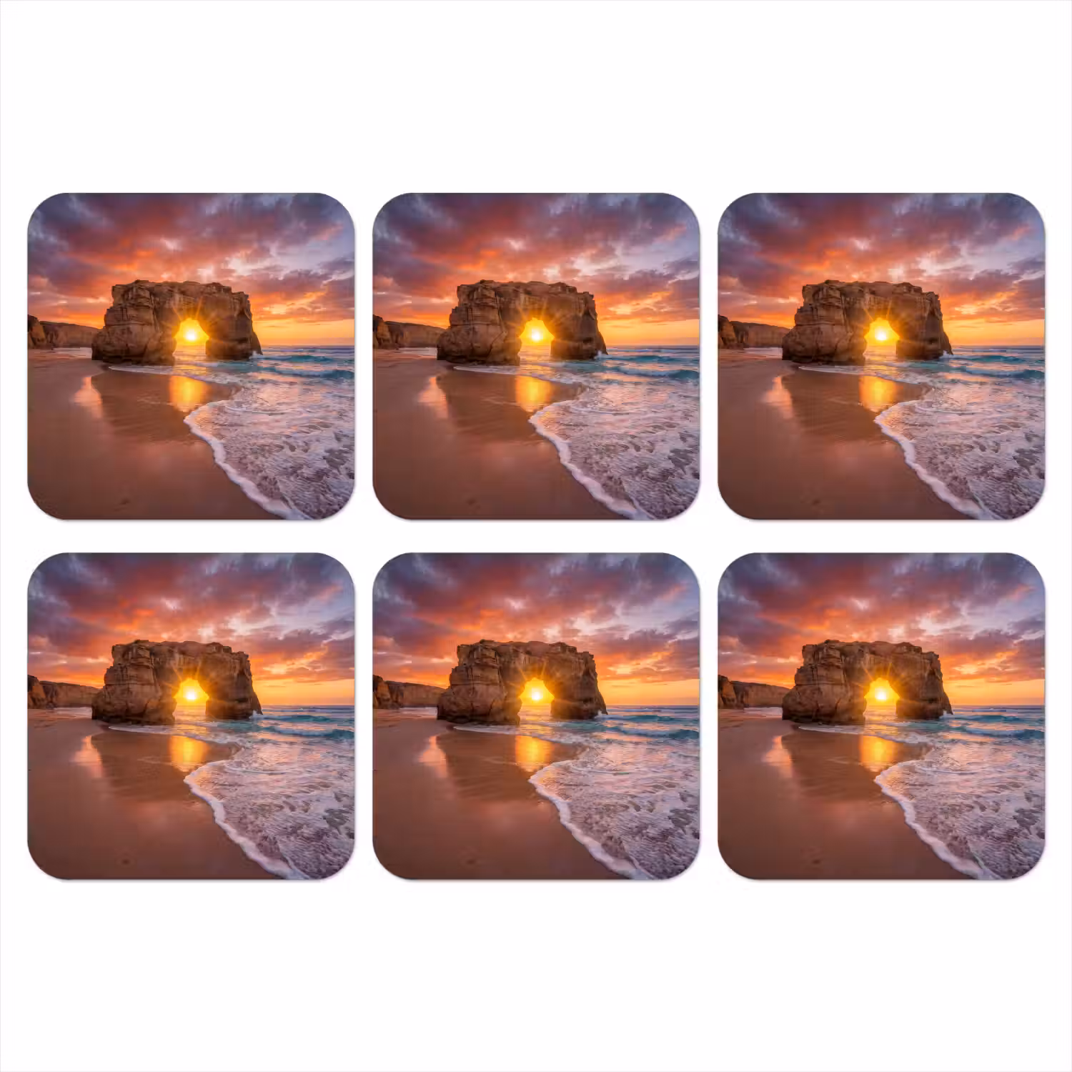 Kust - Rots - Zonsondergang - Zee - Natuur onderzetter kurk middel -3d