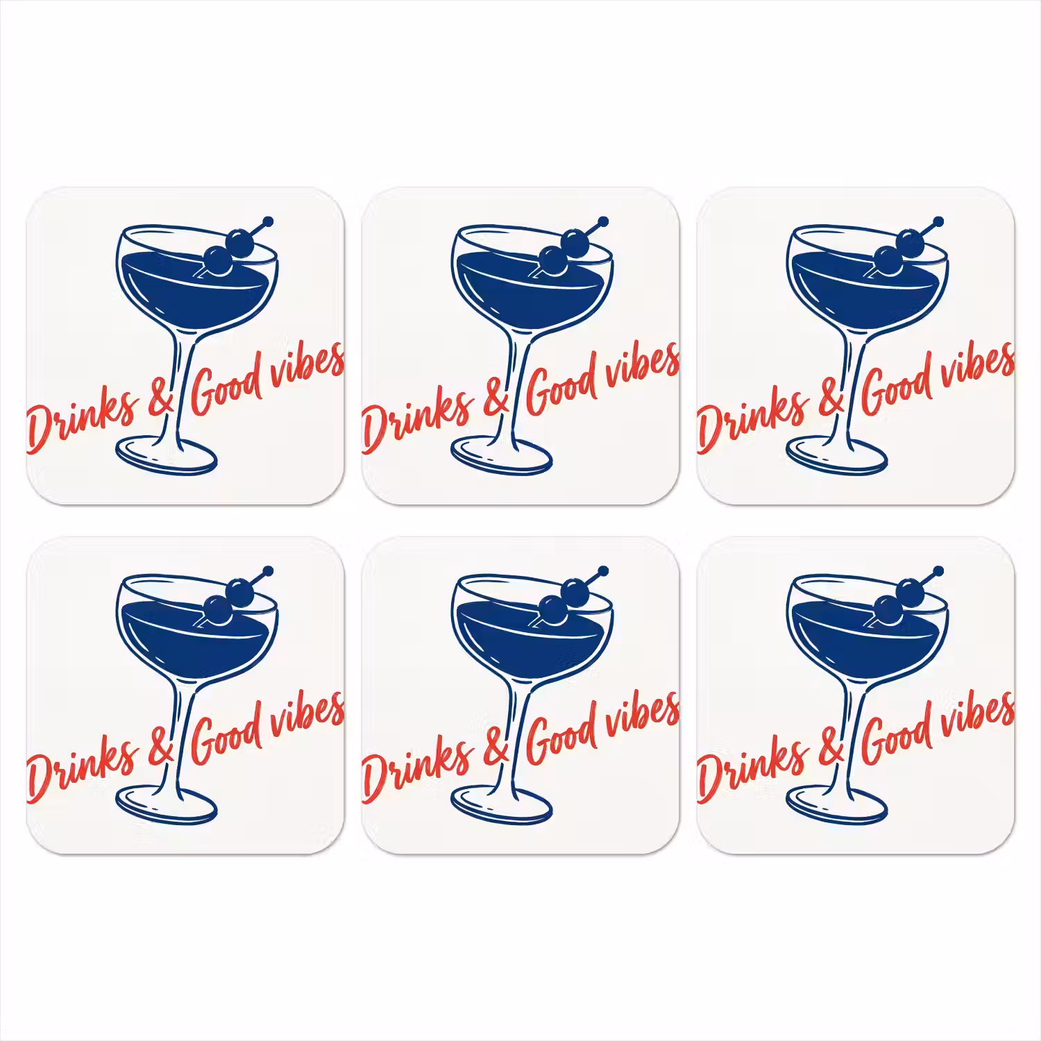 Cocktail - Glas - Illustratie - Blauw - Wit onderzetter kurk middel -3d