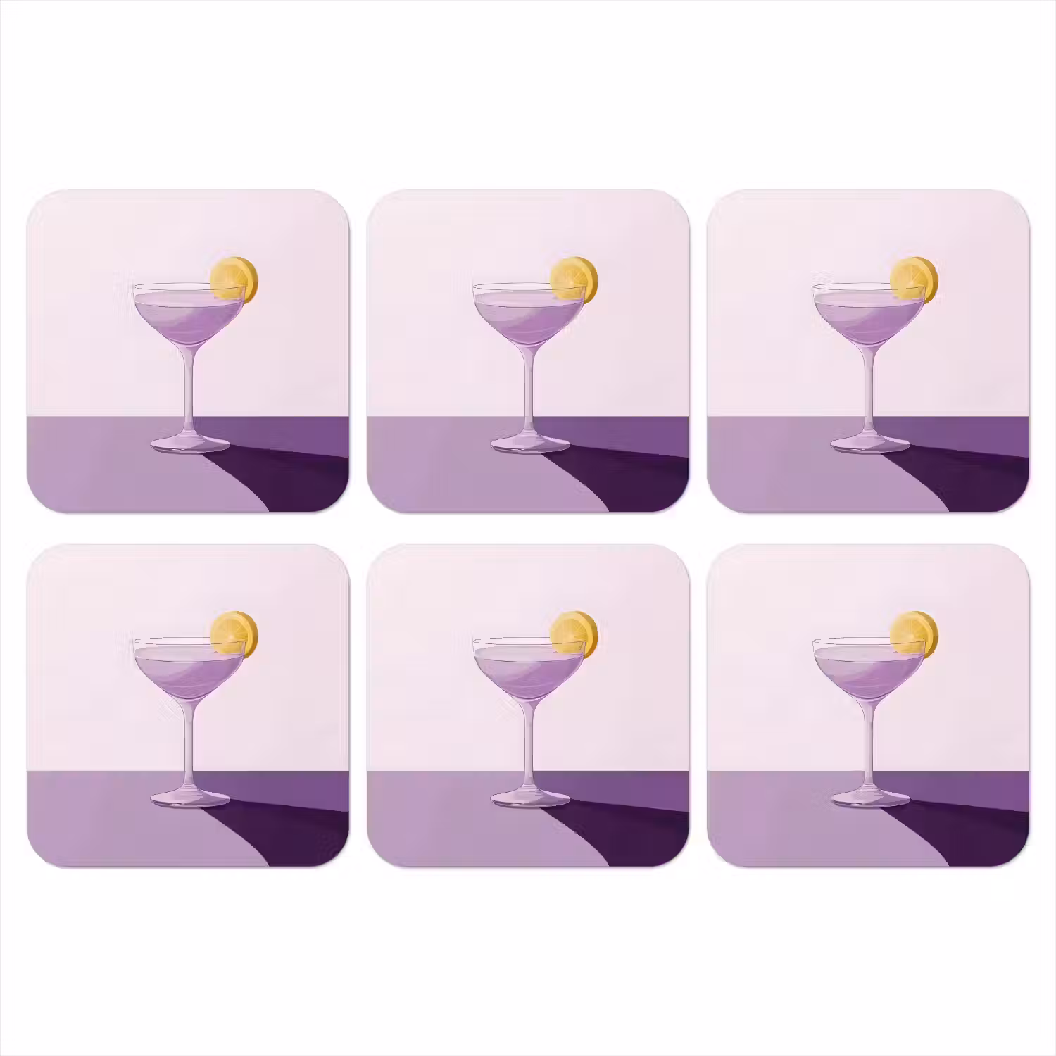 Cocktail - Paars - Minimalistisch - Citroen onderzetter kurk middel -3d