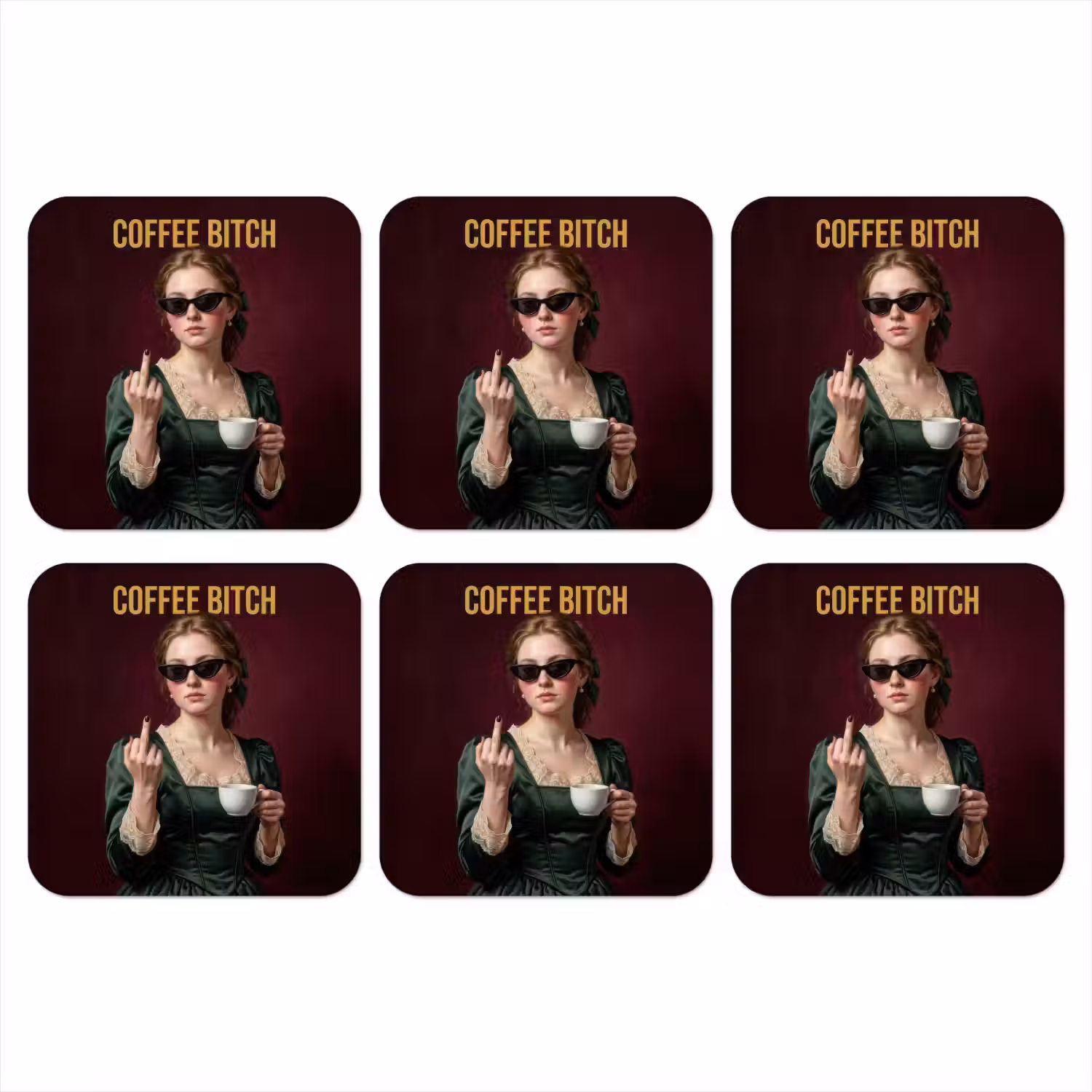 Koffie - Vrouw - Middelvinger onderzetter kurk middel -3d
