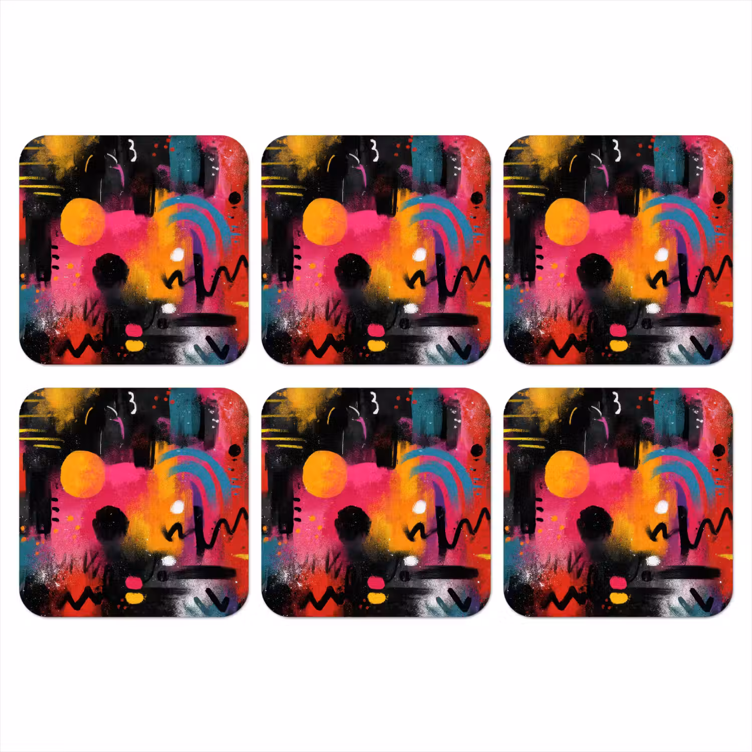 Kleurvlakken - Vormen - Kleurrijk - Abstract onderzetter kurk middel -3d