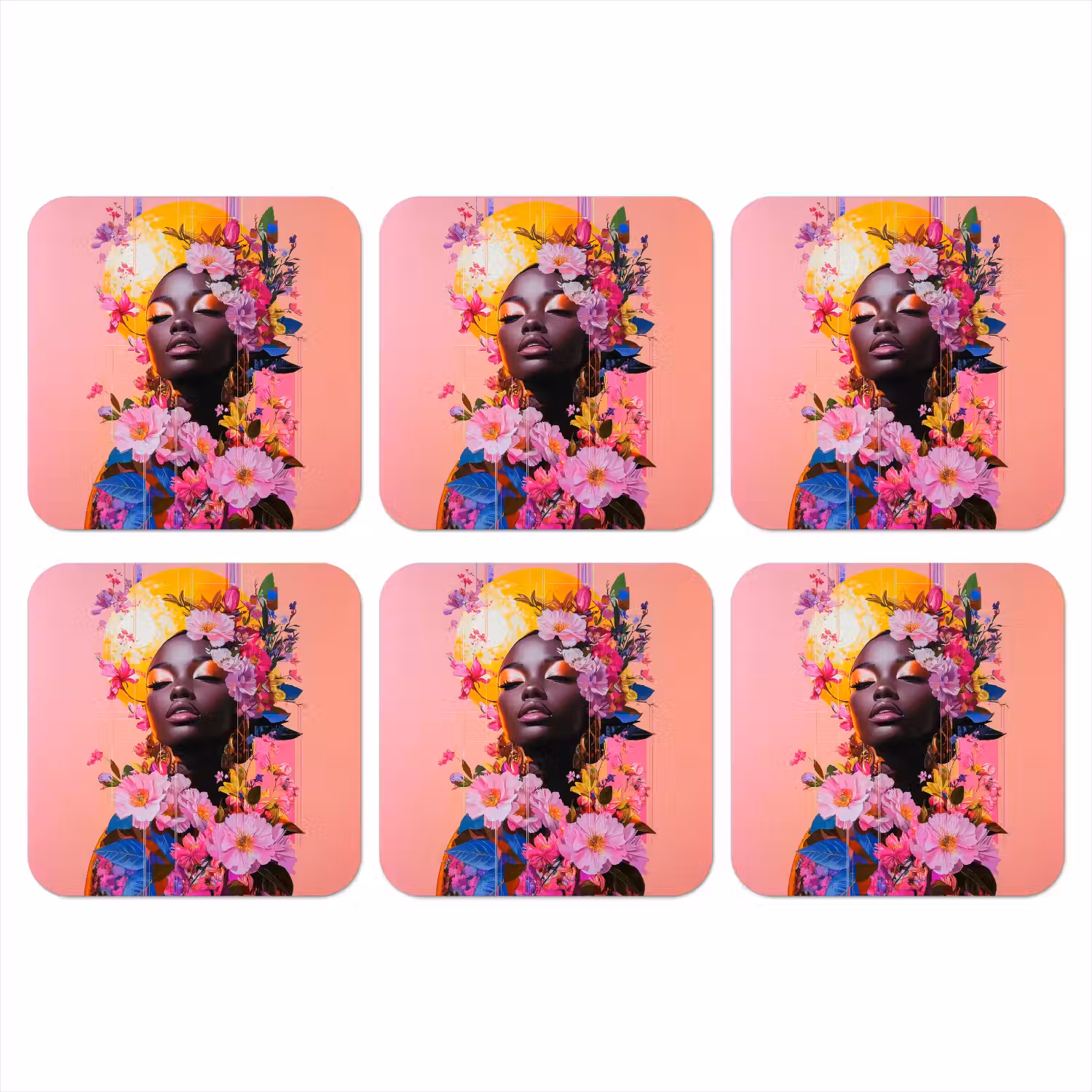 Kleurrijk - Bloemen - Vrouw - Zon onderzetter kurk middel -3d