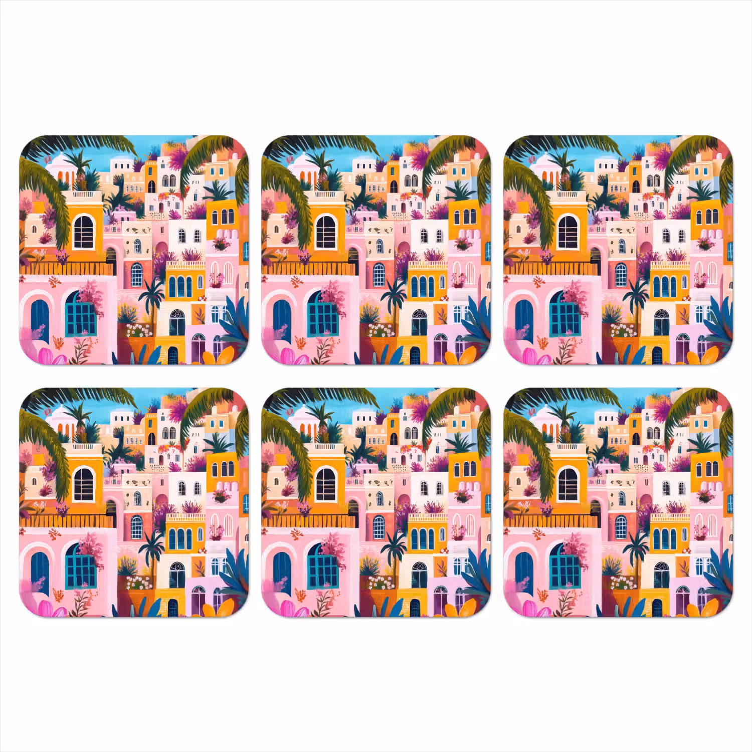 Kleurrijk - Roze - Oranje - Geel - Bloemen onderzetter kurk middel -3d
