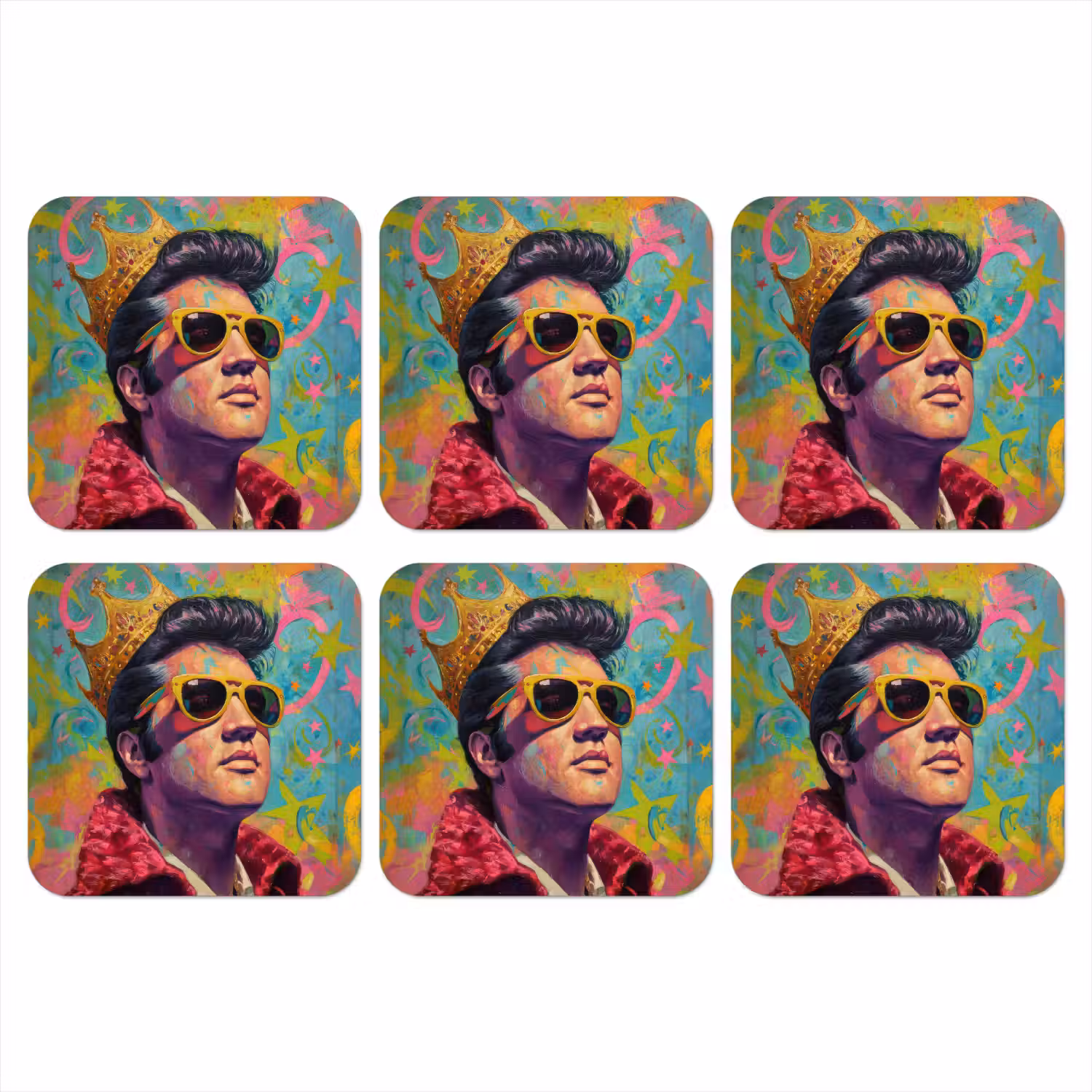 Kleurrijk portret - Kroon - Sterren onderzetter kurk middel -3d