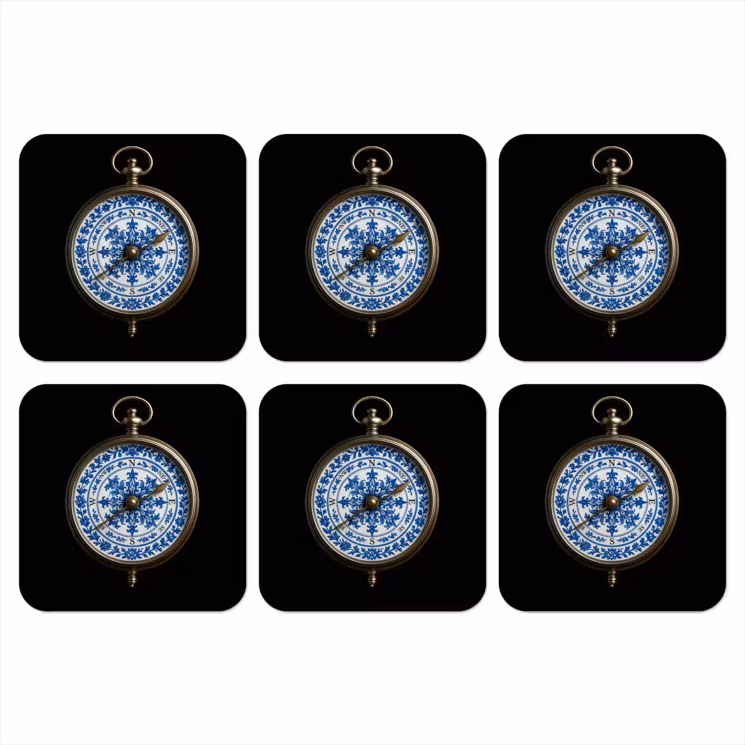 Kompas - Delfts blauw - Zwart onderzetter kurk middel -3d