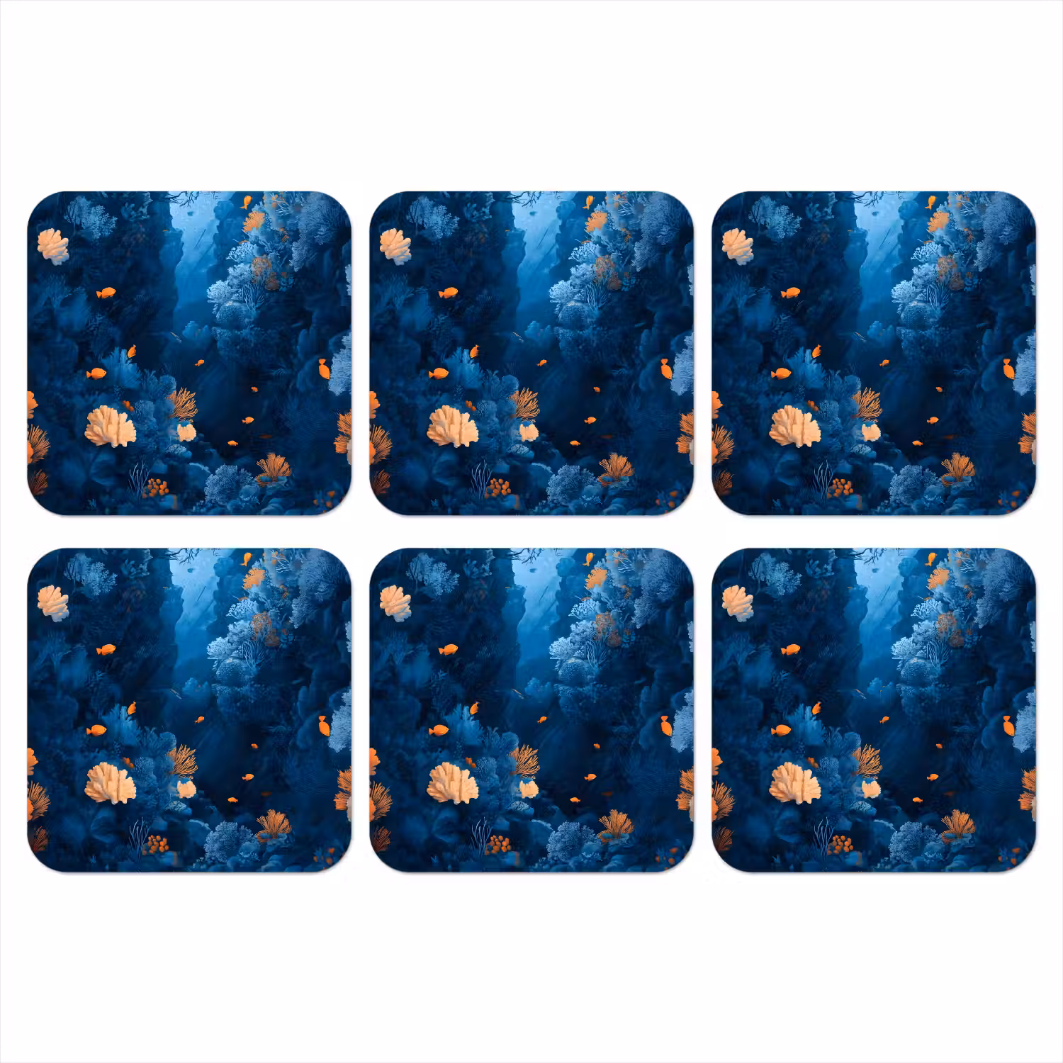 Koraalrif - Vissen - Oceaan - Blauw onderzetter kurk middel -3d