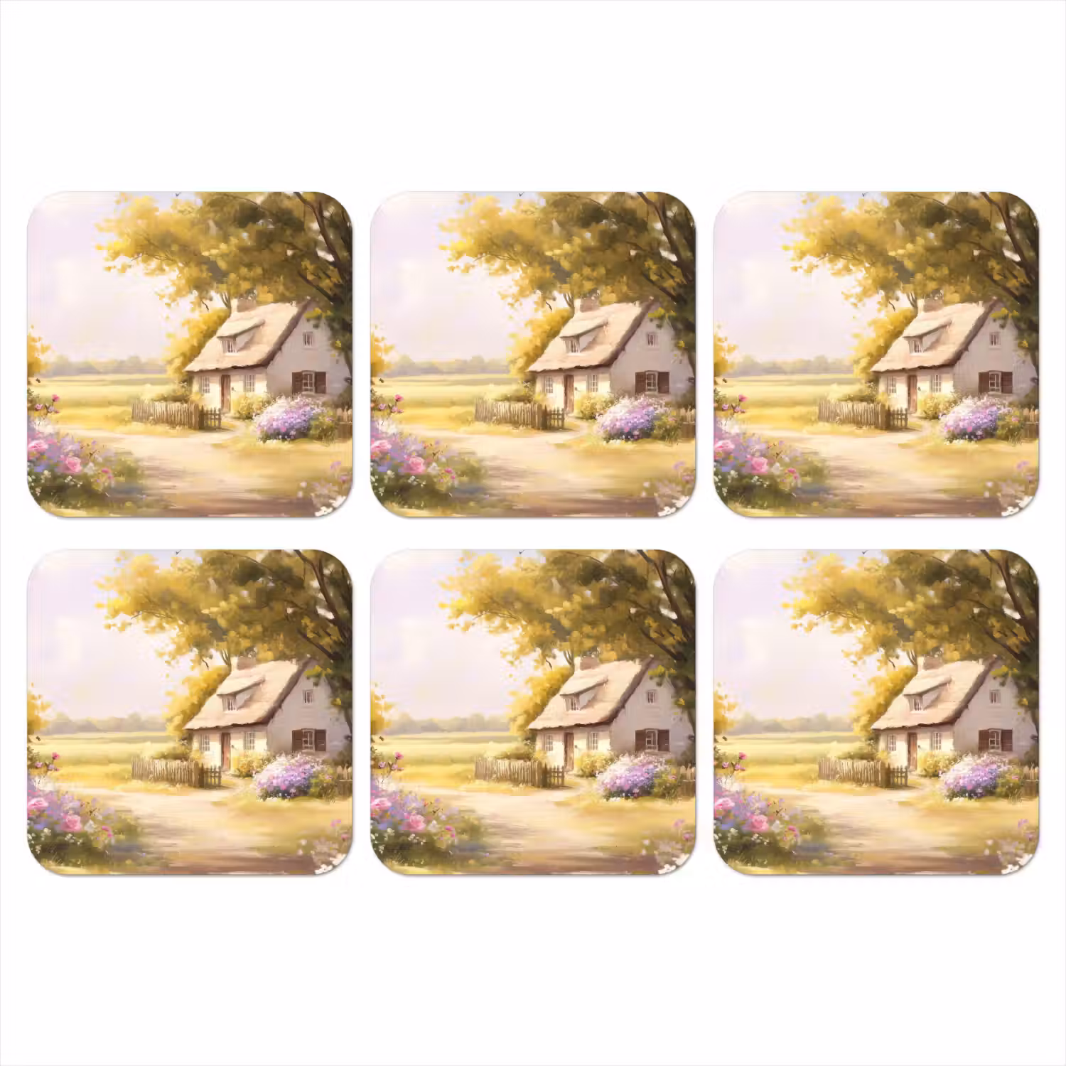 Huisje - Hout - Bloemen onderzetter kurk middel -3d