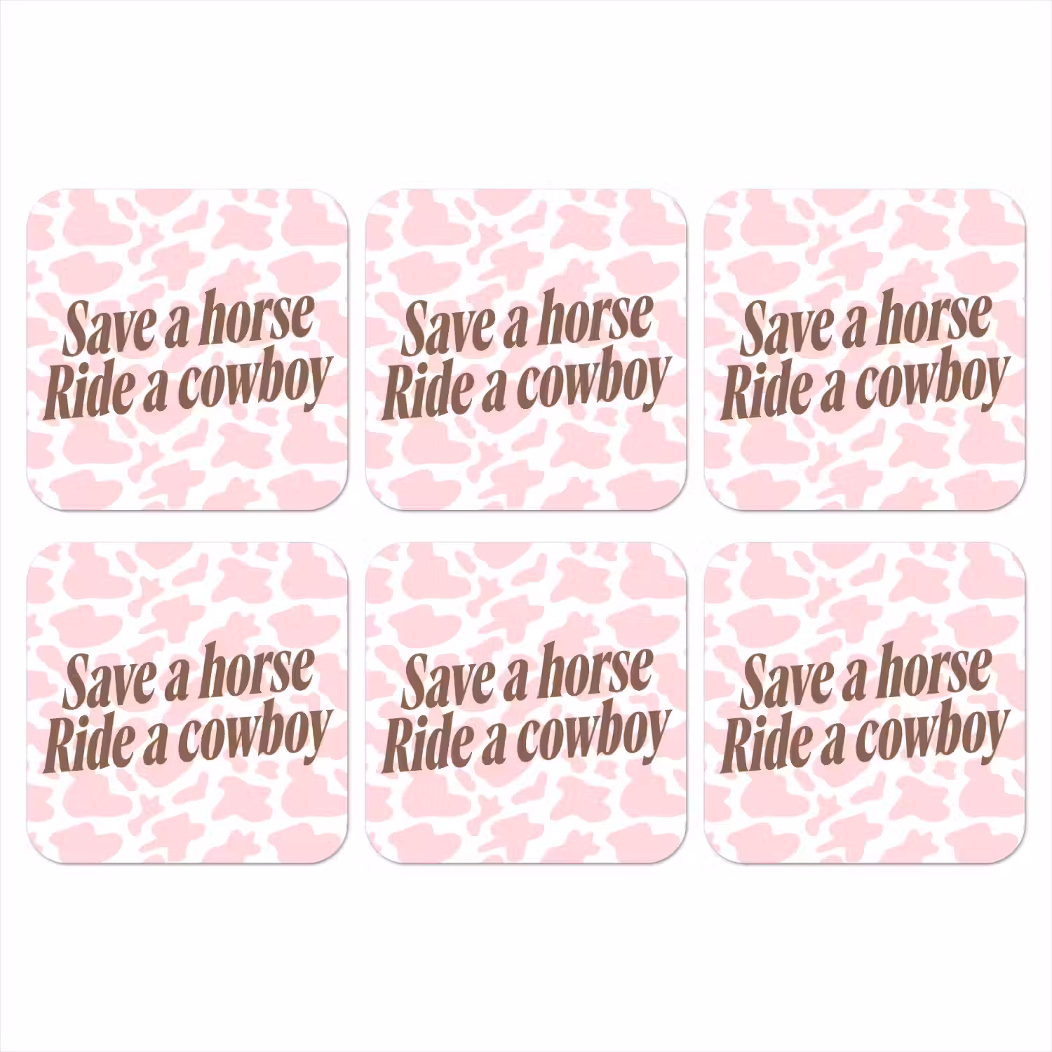 Koeienprint - Roze - Cowboy - Horse onderzetter kurk middel -3d