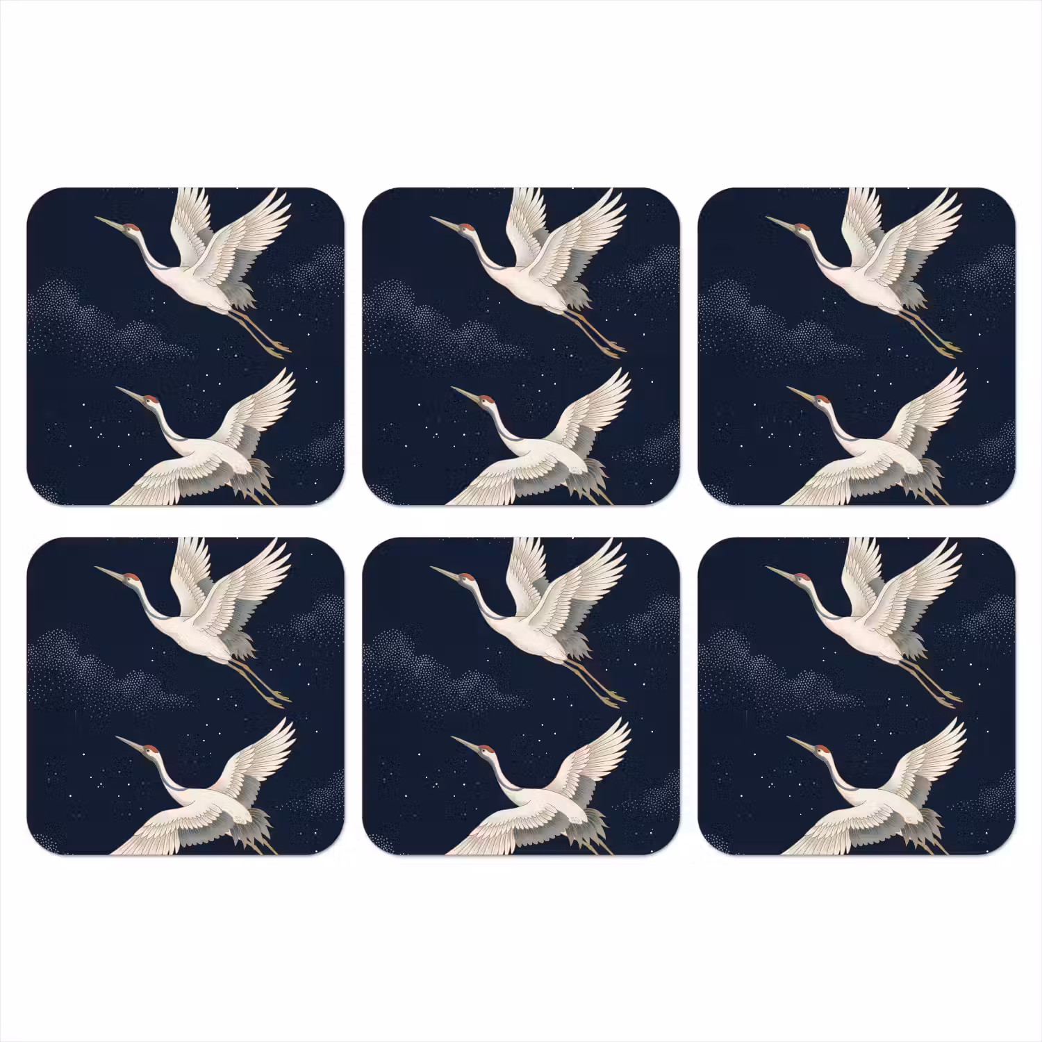 Kraanvogels - Nachthemel - Blauw onderzetter kurk middel -3d