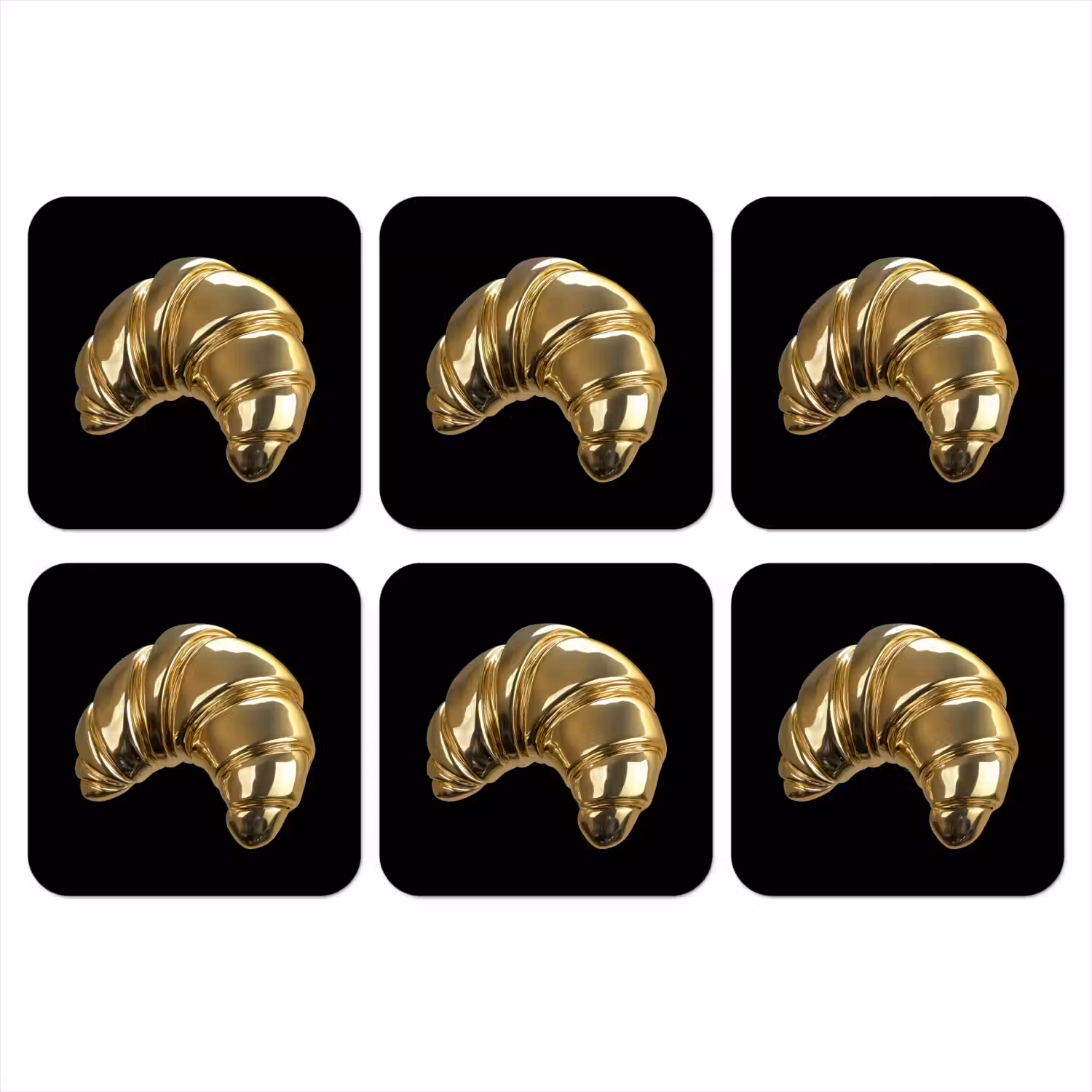 Croissant - Brood - Goud - Zwart onderzetter kurk middel -3d