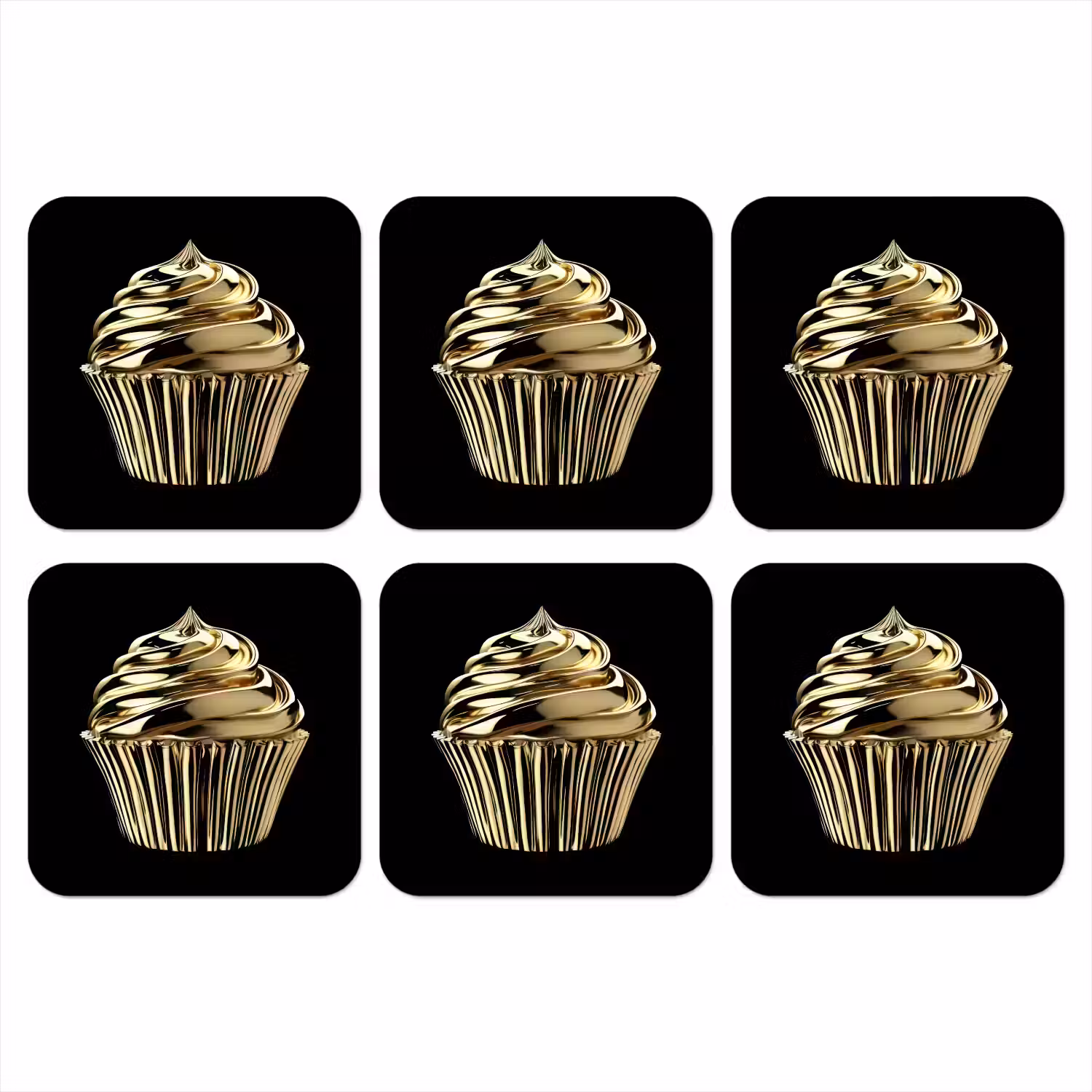 Cupcake - Eten - Goud - Zwart onderzetter kurk middel -3d