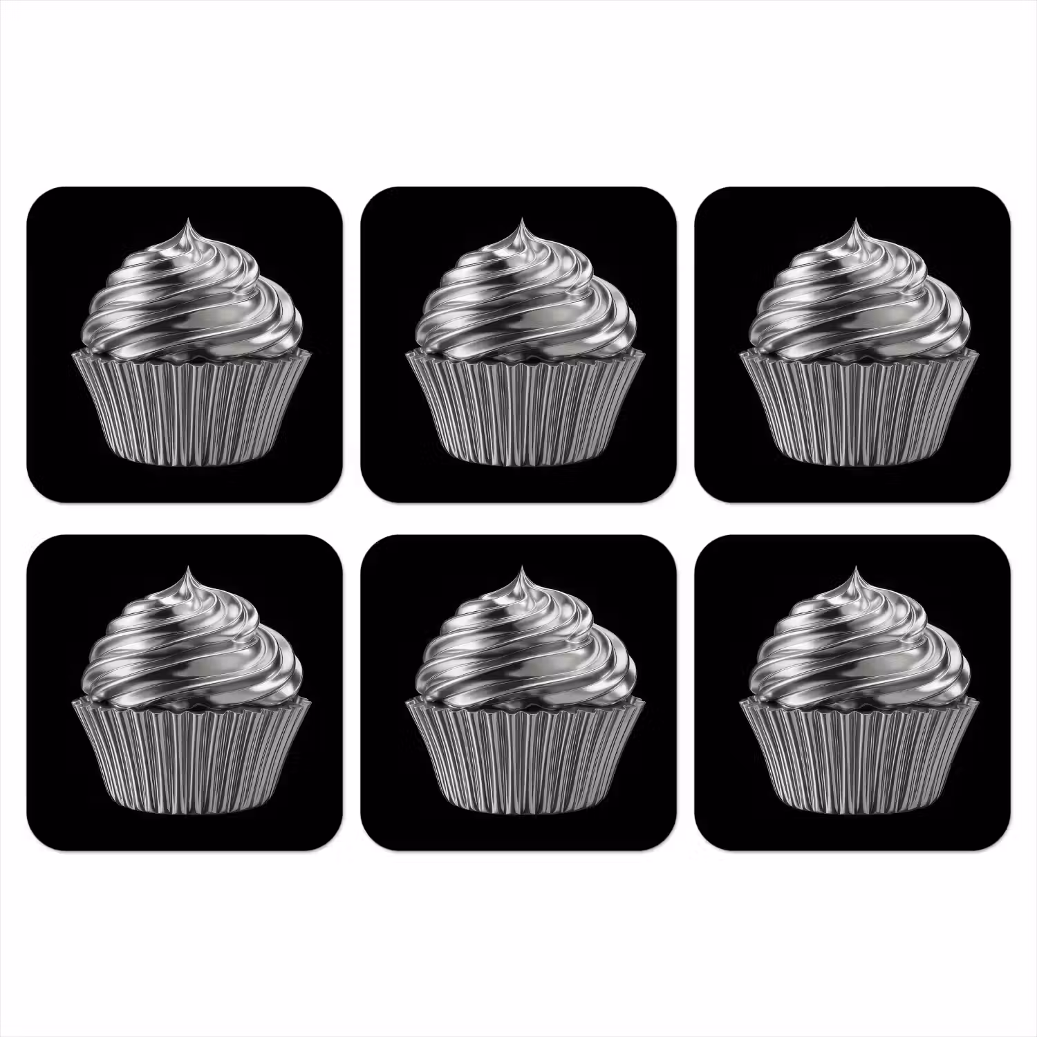 Cupcake - Luxueus - Zilver onderzetter kurk middel -3d