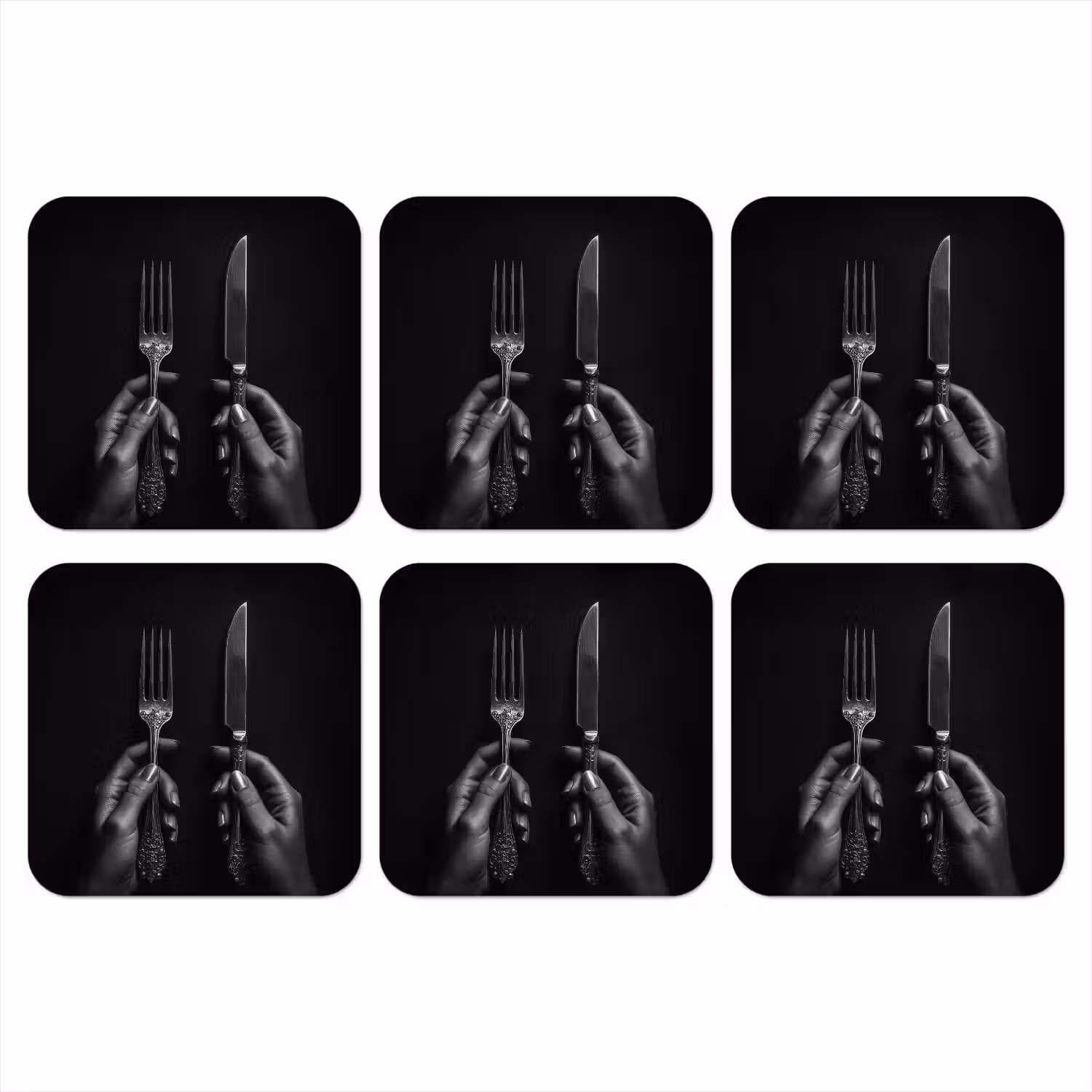 Bestek - Zwart - Wit onderzetter kurk middel -3d
