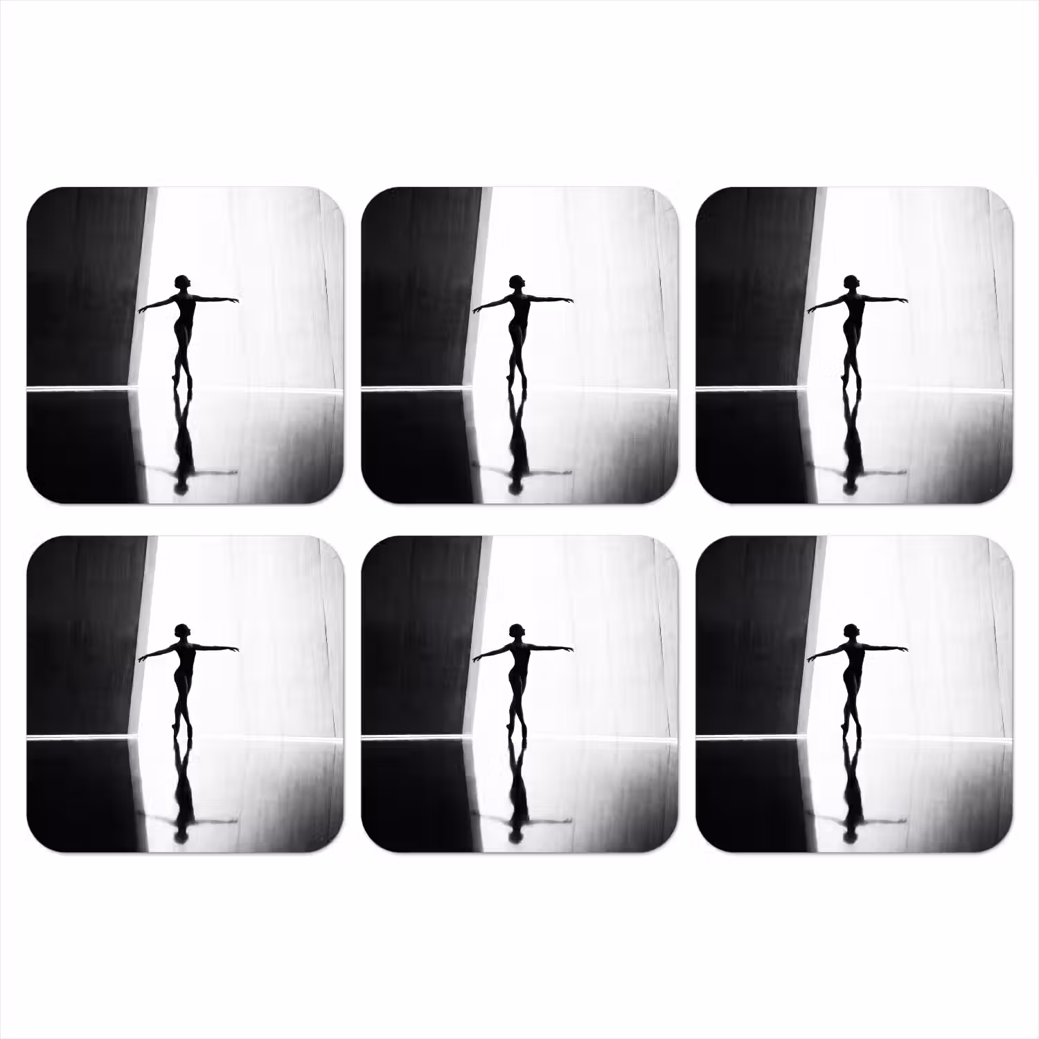 Danser - Silhouette - Kunst - Modern - Zwart-wit onderzetter kurk middel -3d