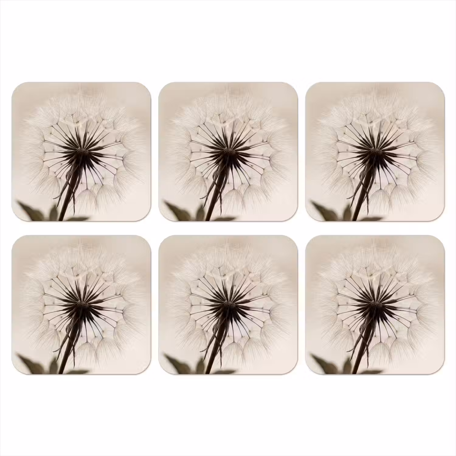 Paardenbloem - Minimalistisch - Wit onderzetter kurk middel -3d