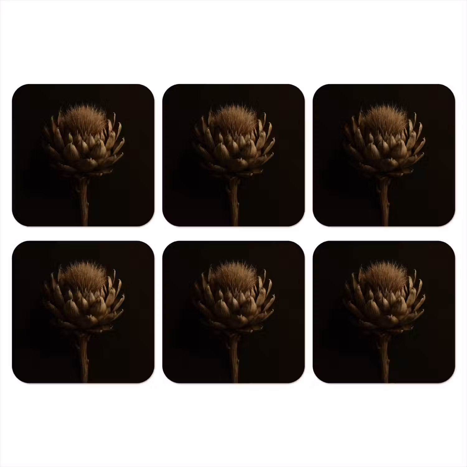 Donkerbruin - Bloem - Textuur - Artisjok onderzetter kurk middel -3d