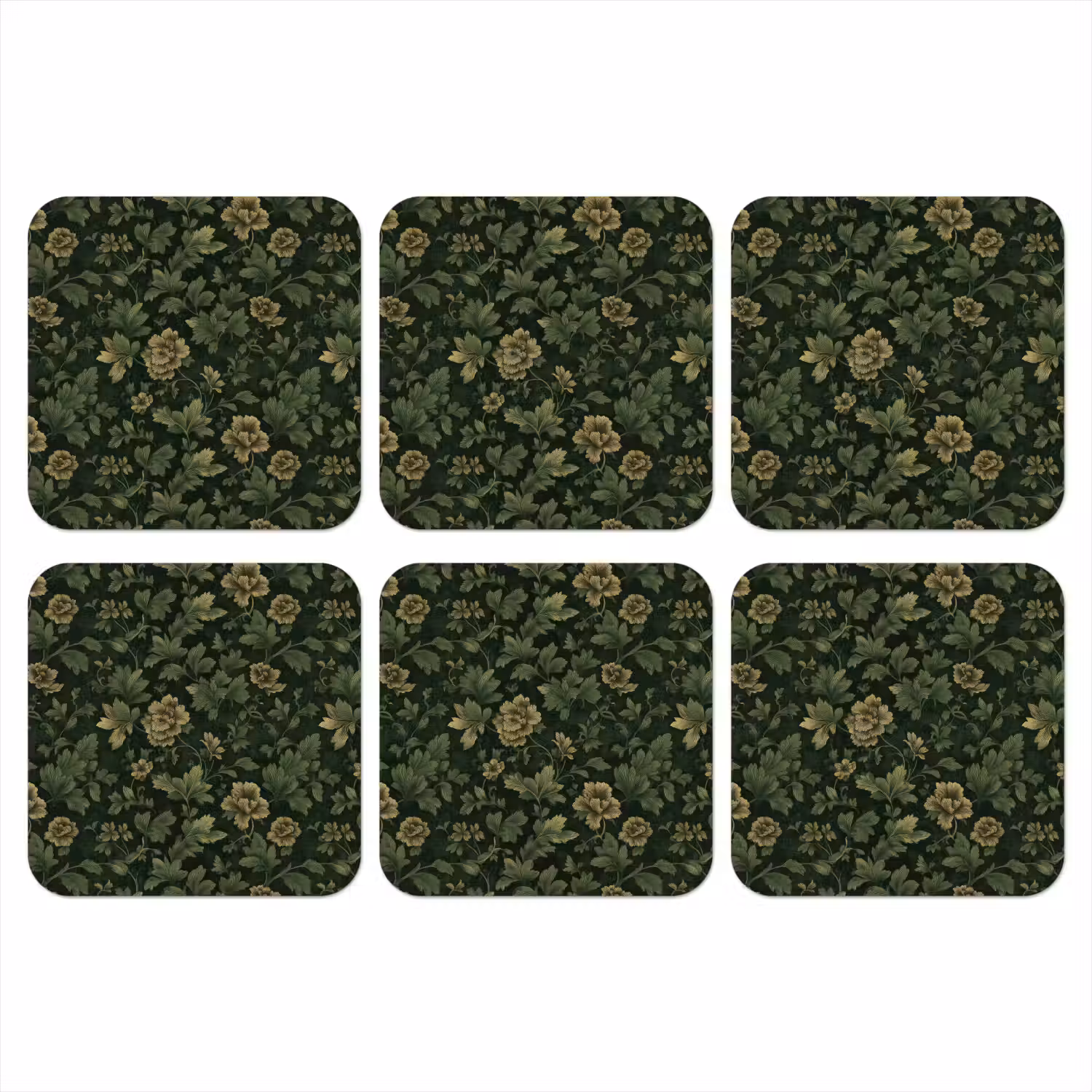 Donker - Groen - Goud - Botanisch onderzetter kurk middel 366 -3d