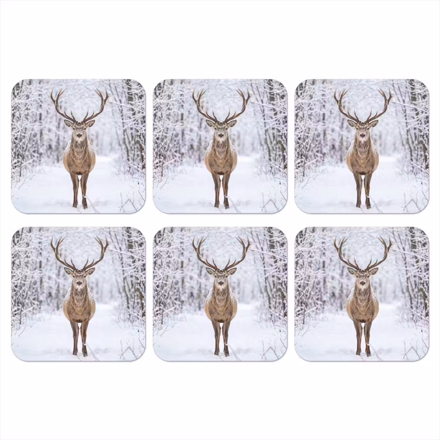 Hert - Winter - Bos - Natuur - Wit onderzetter kurk middel -3d