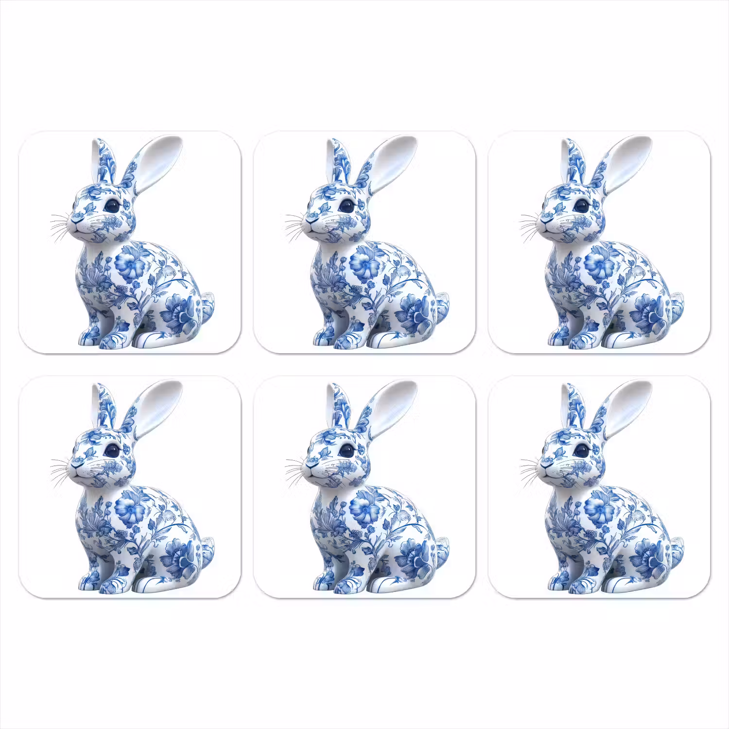 Delftsblauw - Haasje - Wit onderzetter kurk middel -3d