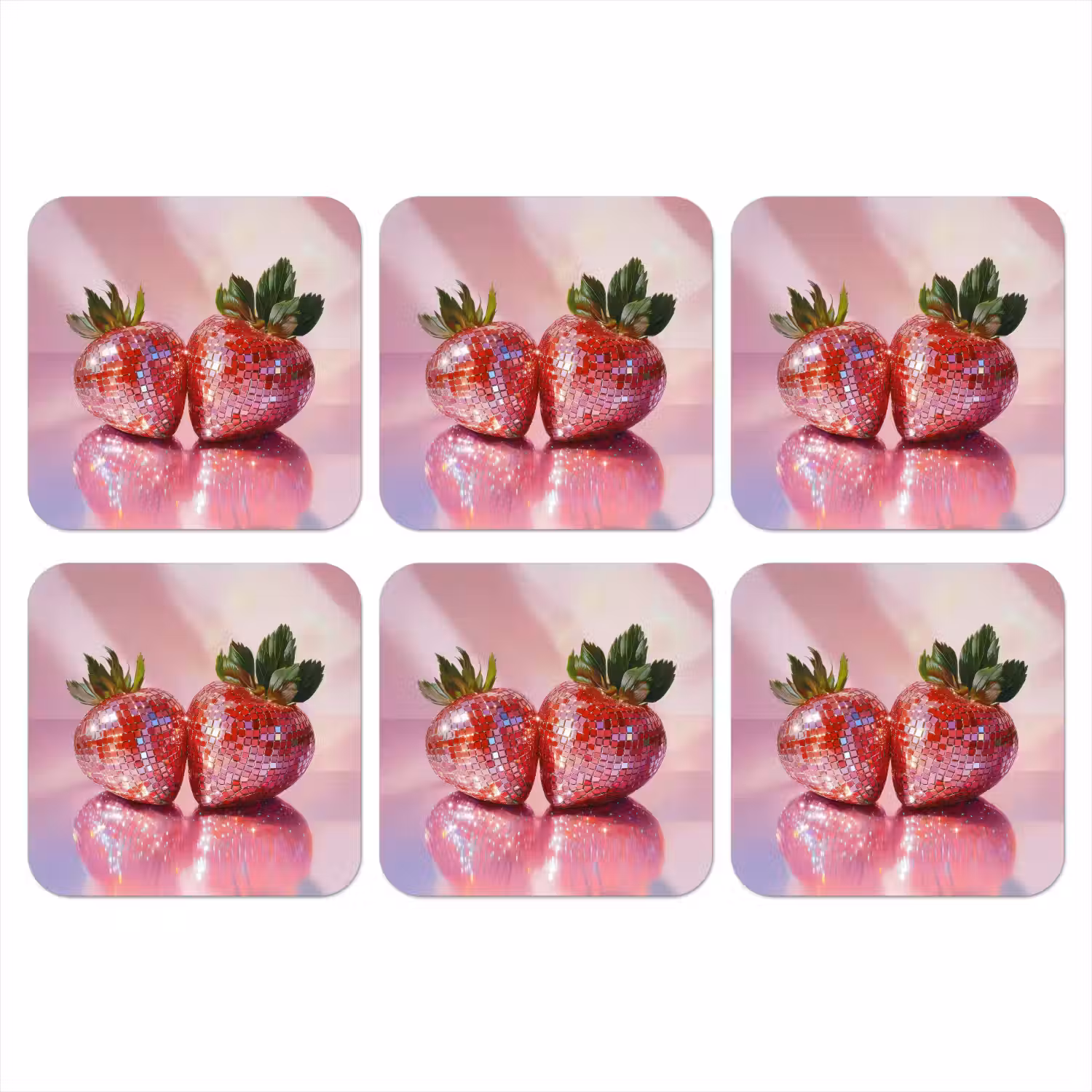 Disco - Fruit - Glitter - Strawberry onderzetter kurk middel -3d