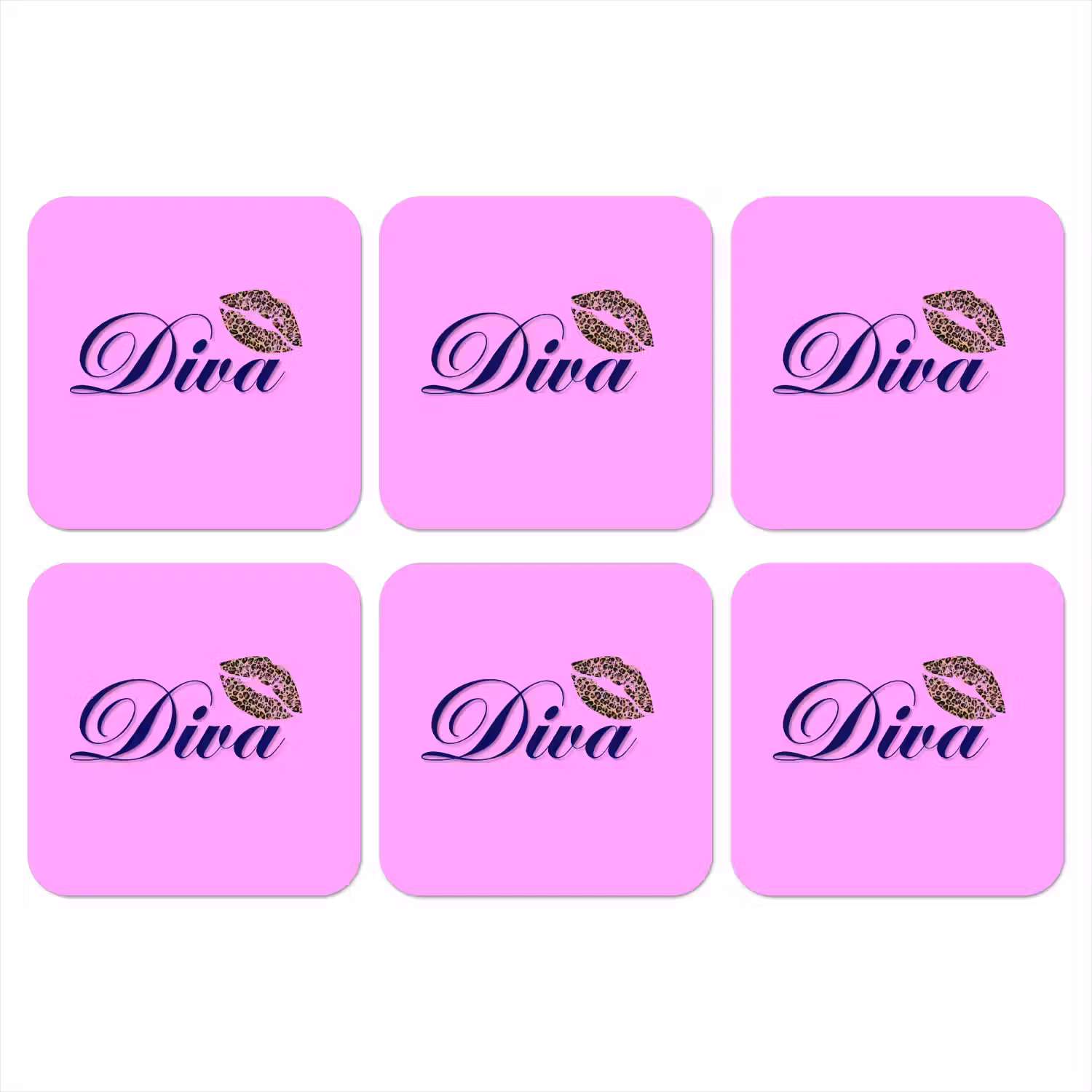 Diva - Lip - Panterprint - Roze onderzetter kurk middel -3d