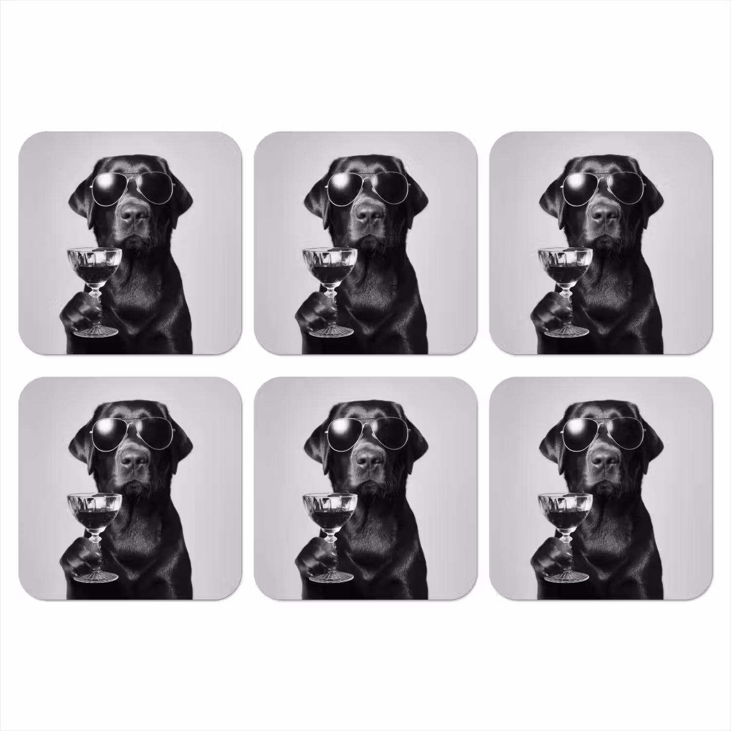 Hond - Zwart - Wijnglas - Zonnebril onderzetter kurk middel -3d