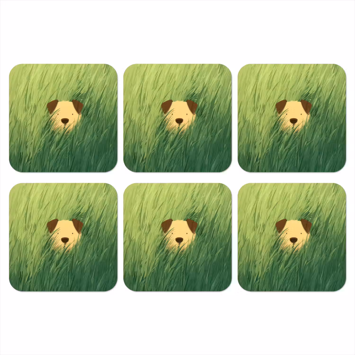 Hondje - Gras - Oren - Bruin onderzetter kurk middel -3d