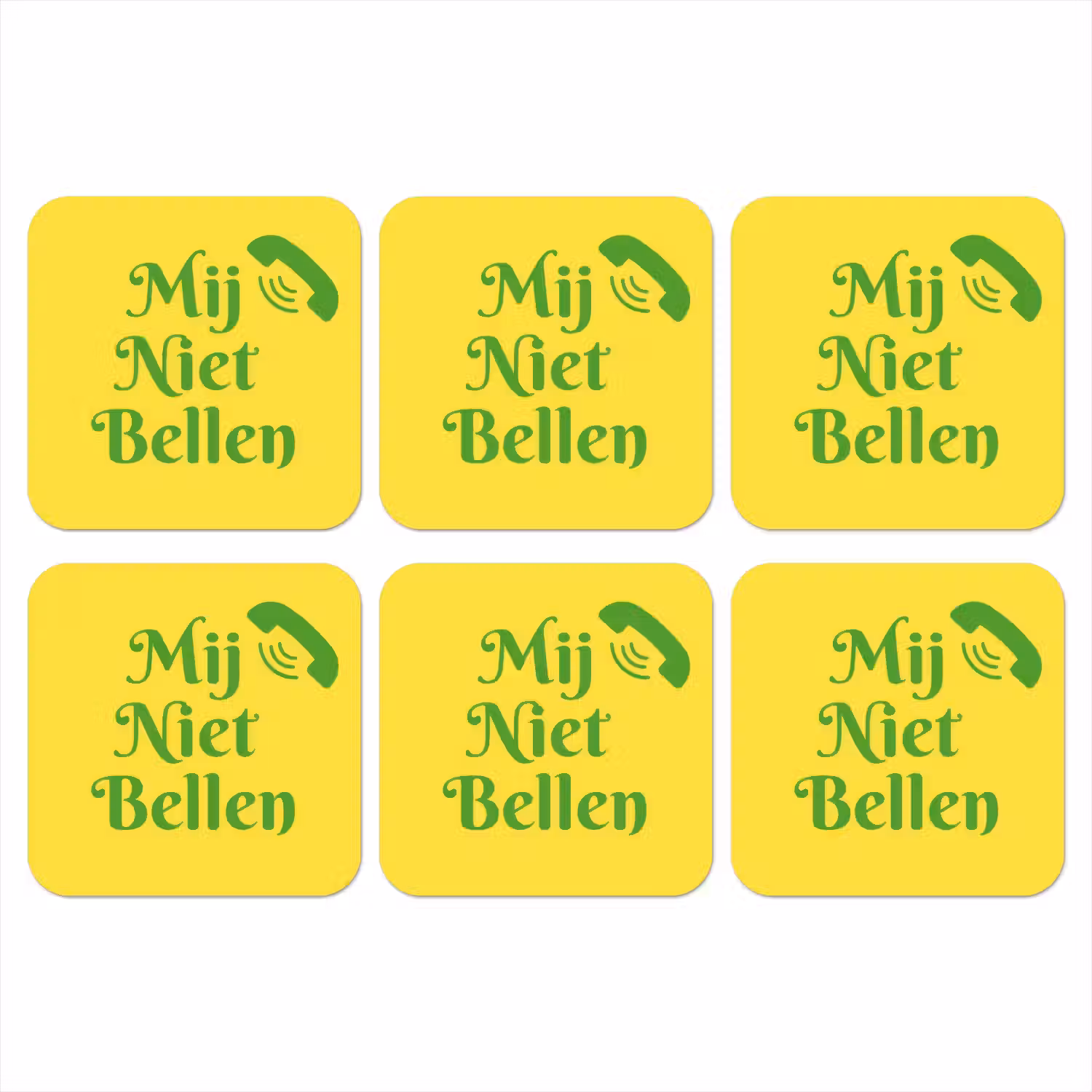 Mij niet bellen - Telefoon - Geel onderzetter kurk middel -3d