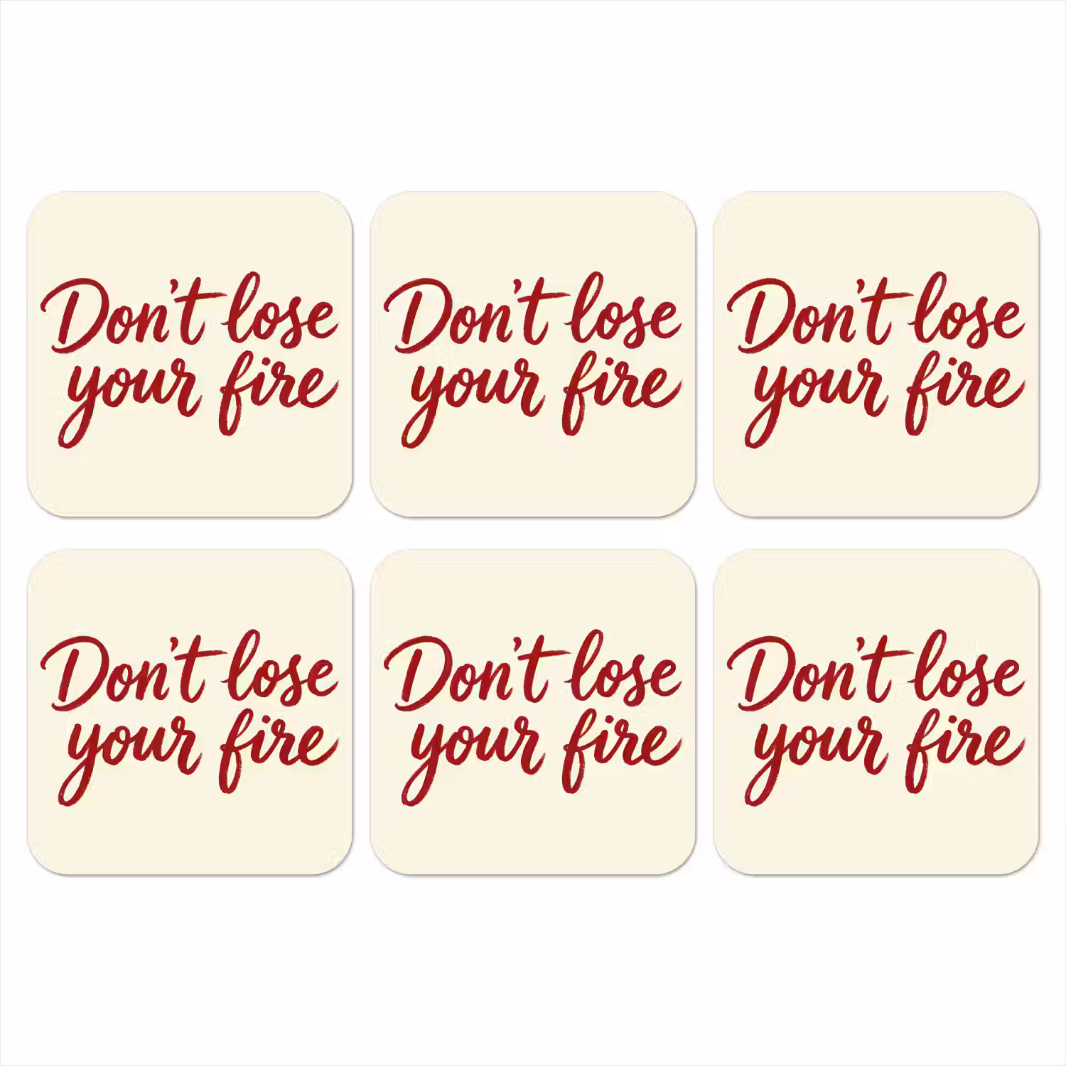Don't lose your fire - Rood - Wit - Minimalistisch onderzetter kurk middel -3d
