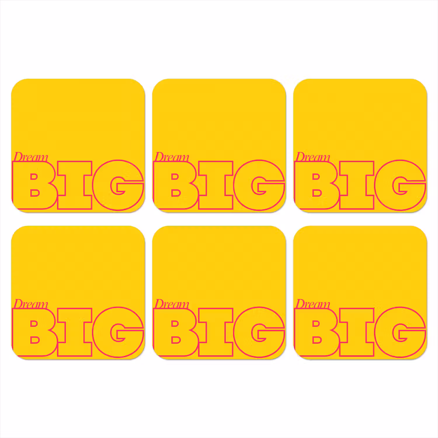 Dream big - Geel - Grafisch onderzetter kurk middel -3d