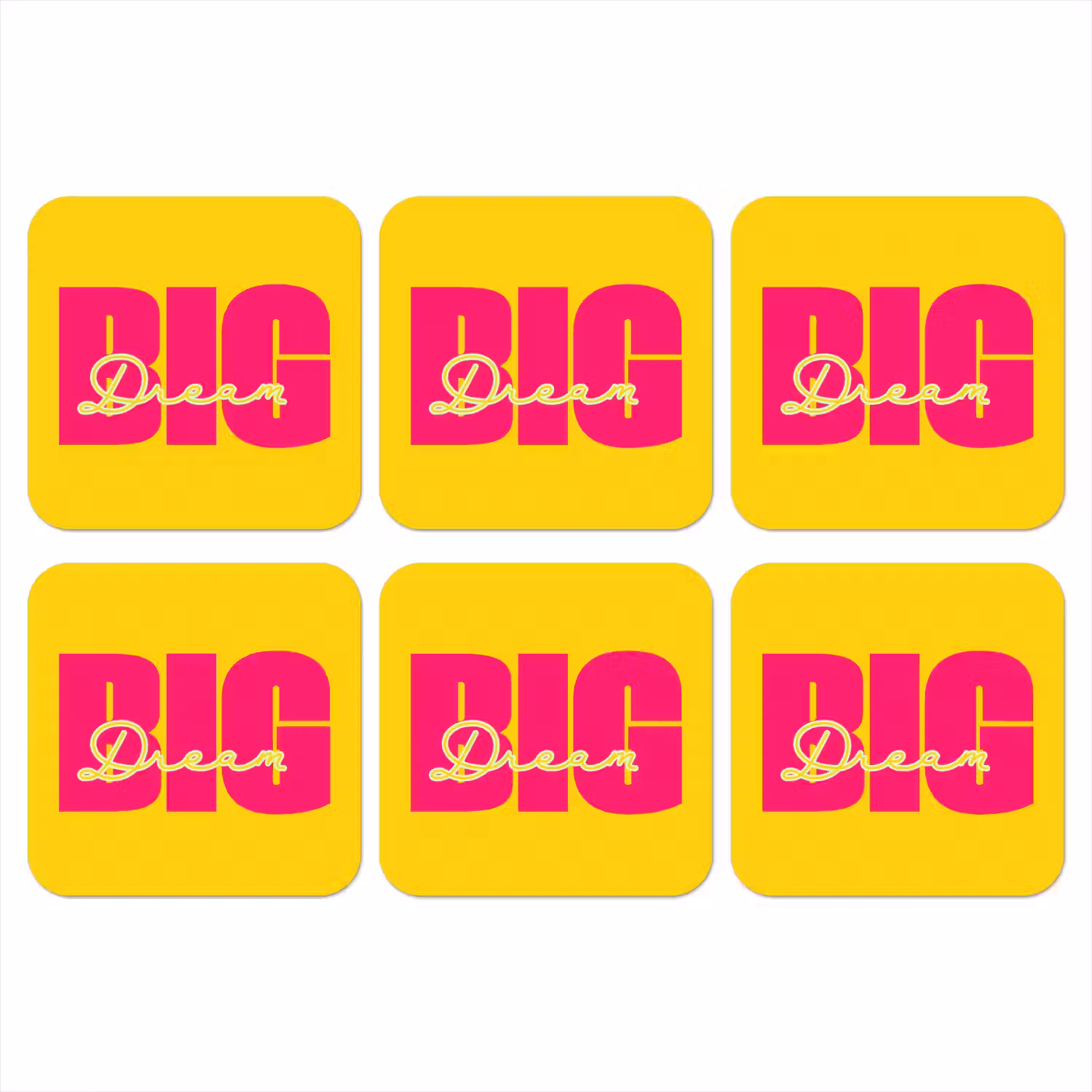 Dream big - Geel - Roze onderzetter kurk middel -3d