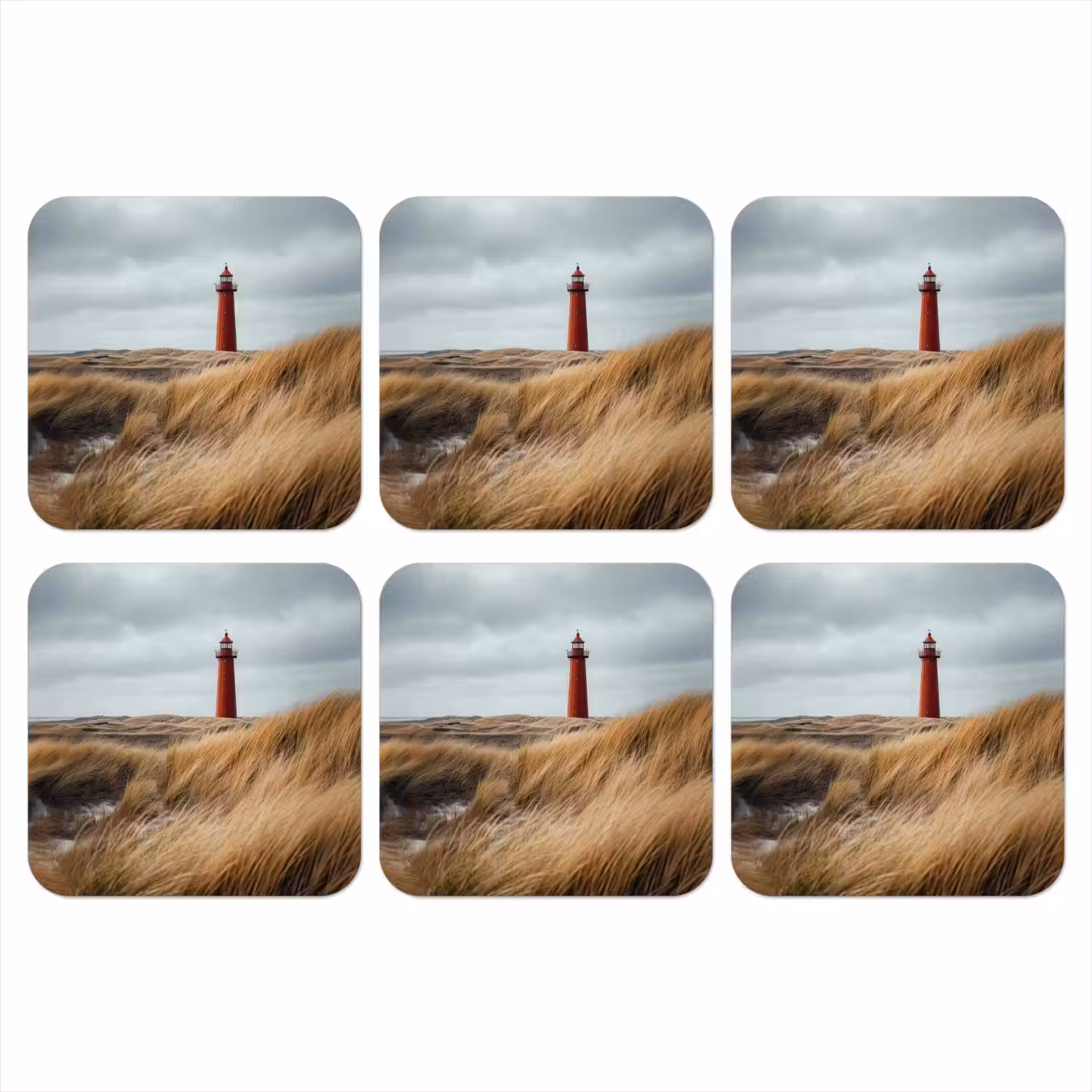 Duinen - Vuurtoren - Rood - Lucht onderzetter kurk middel -3d