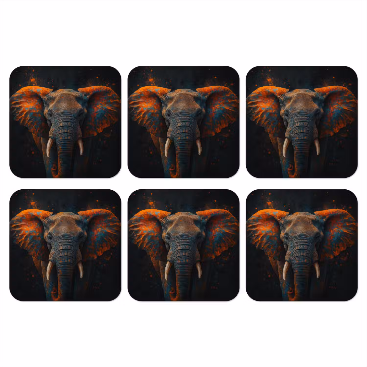 Olifant - Oranje - Oren onderzetter kurk middel -3d