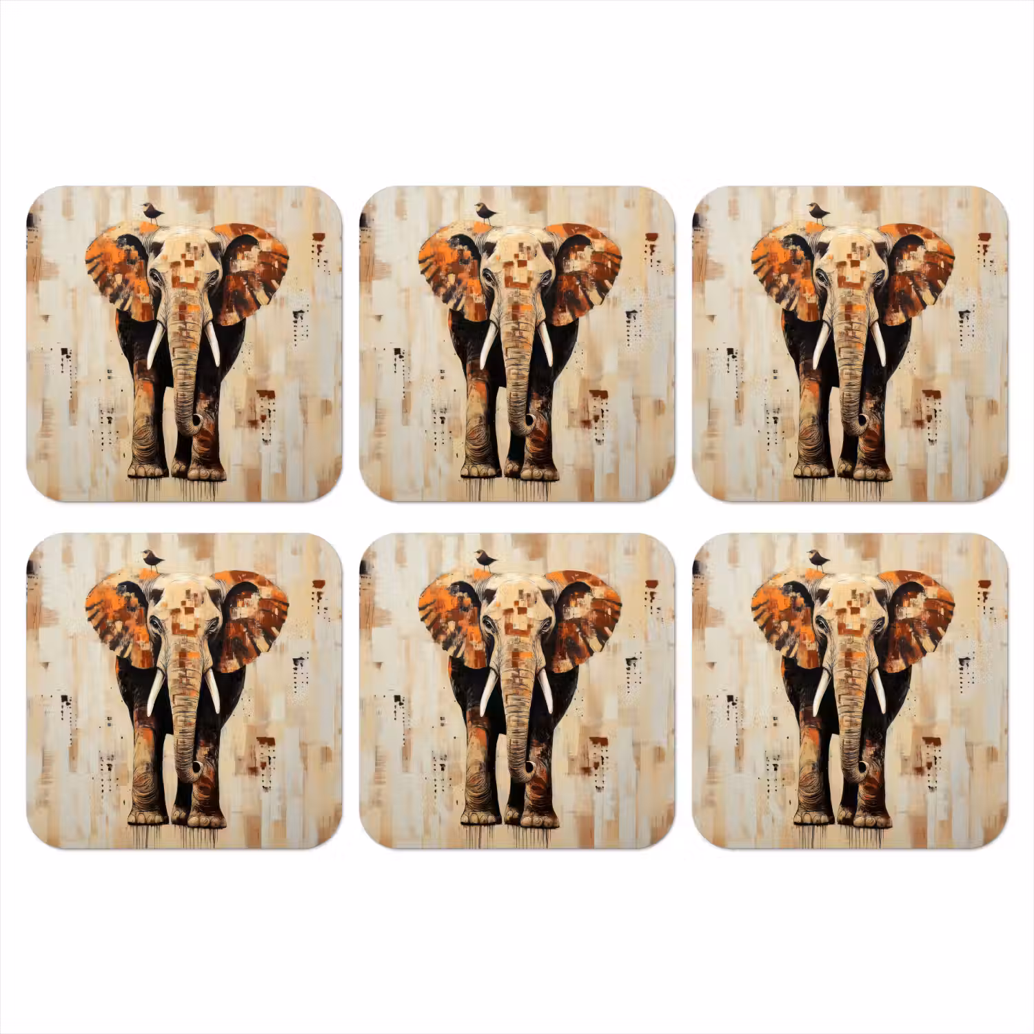Olifant - Slurf - Mozaïek - Abstract onderzetter kurk middel -3d