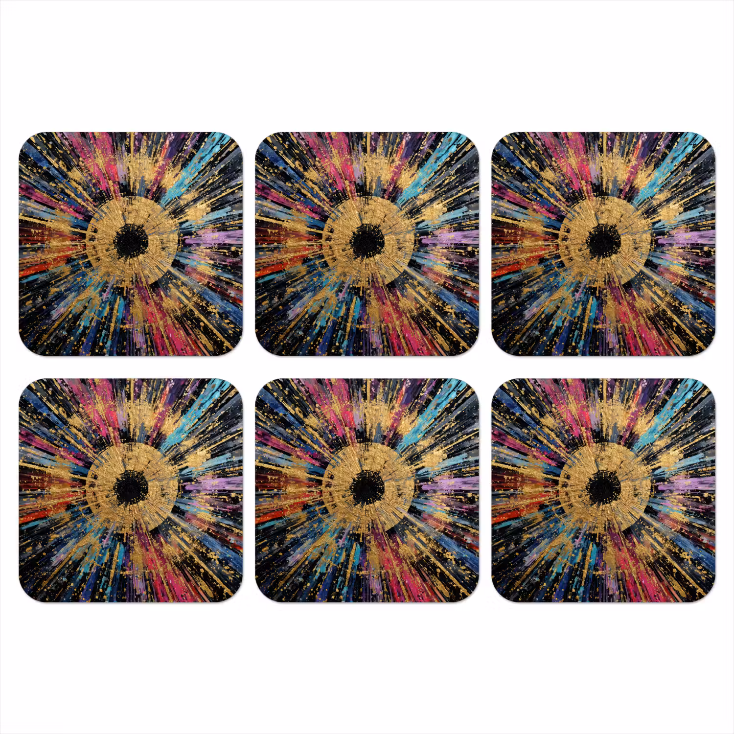 Explosie - Goud - Kleurrijk - Abstract onderzetter kurk middel -3d