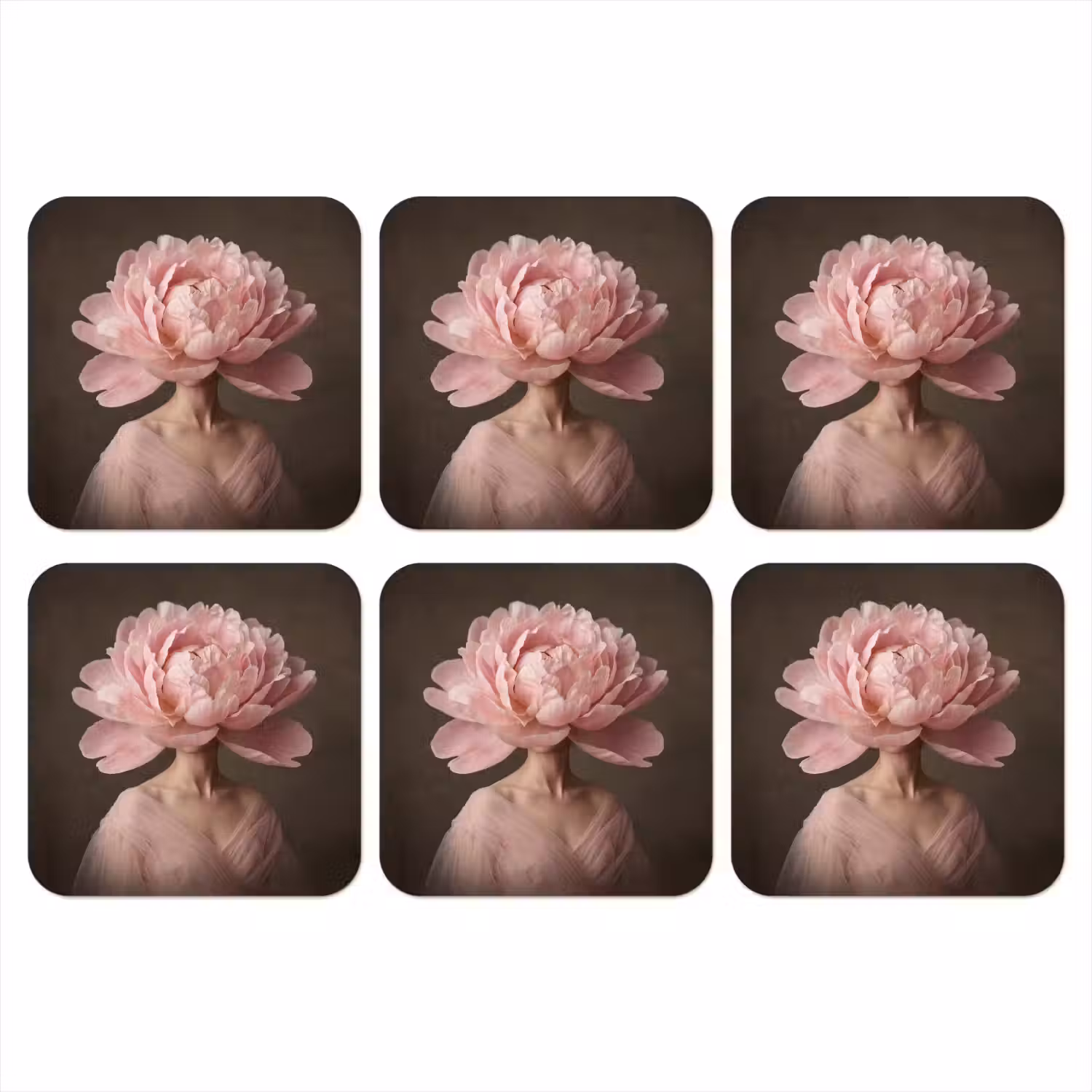 Gezicht - Roos - Roze onderzetter kurk middel -3d