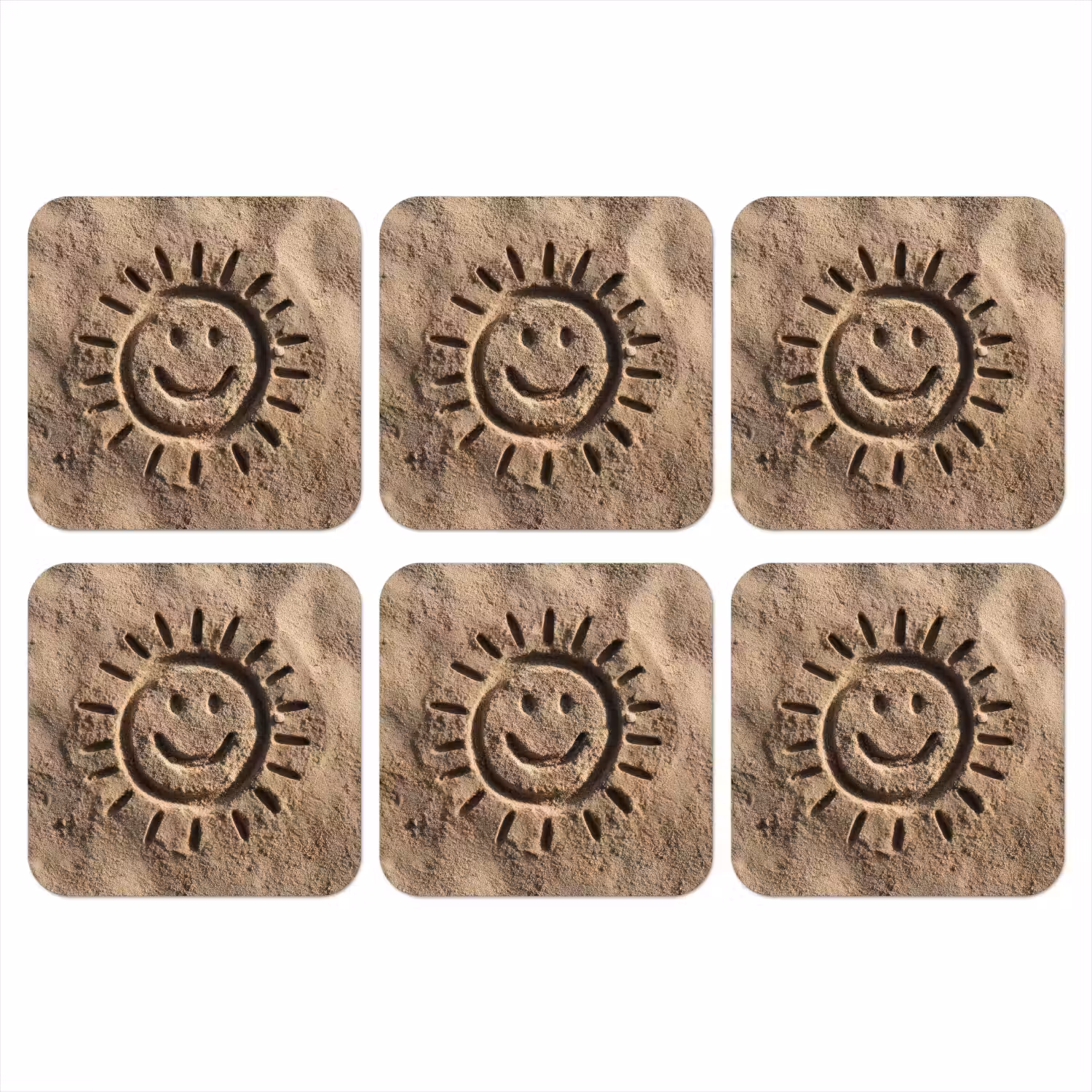 Gezichtje - Zon - Zand - Getekend onderzetter kurk middel -3d