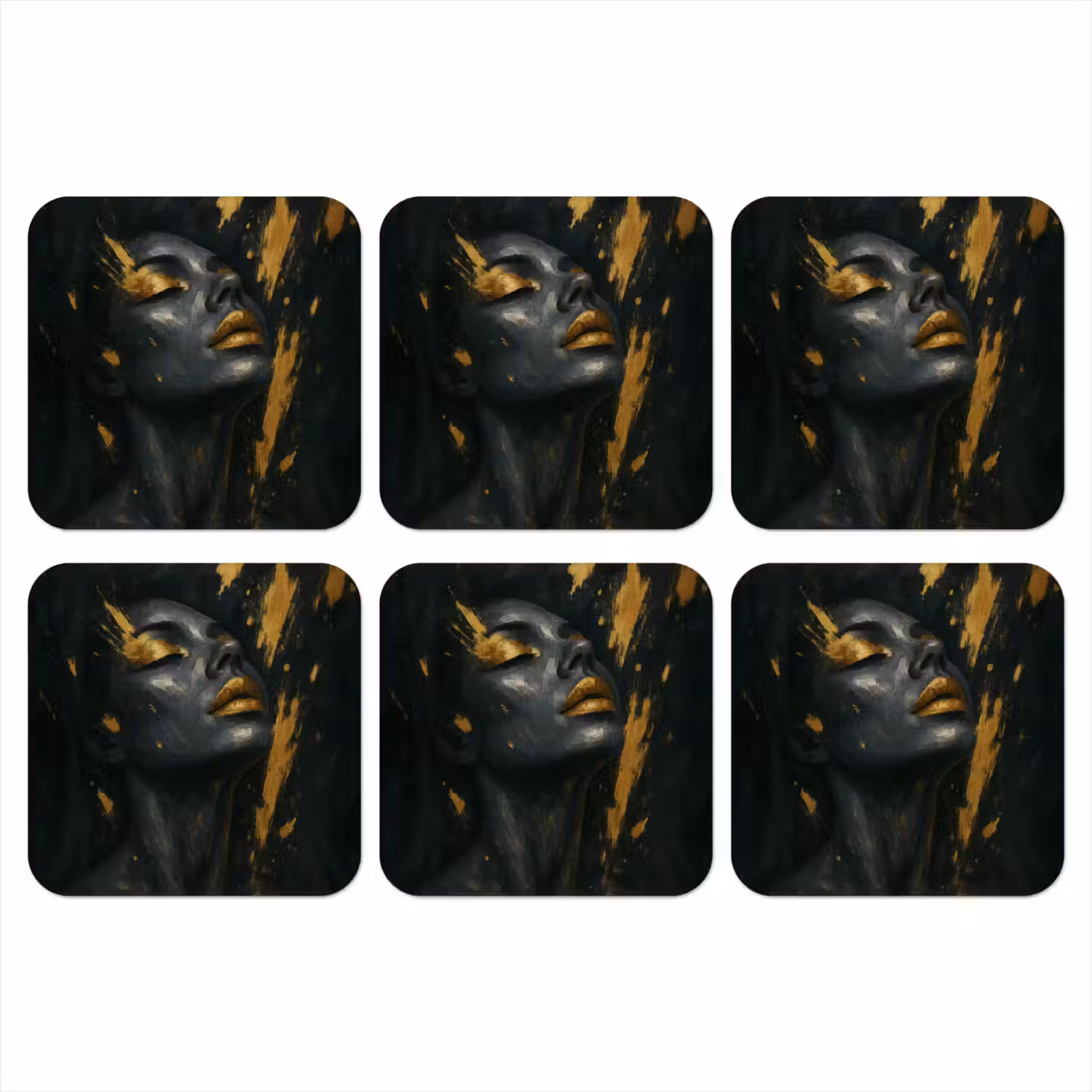 Gezicht - Vrouw - Verfspatten - Abstract onderzetter kurk middel -3d