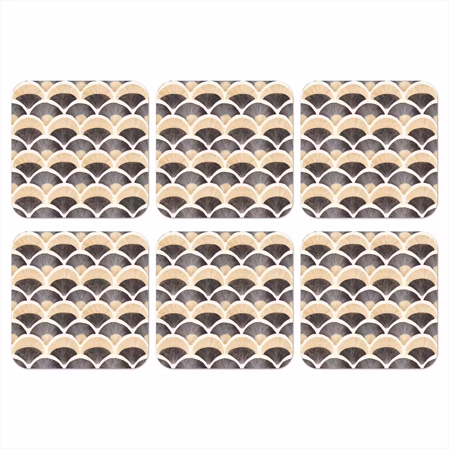 Waaier - Patroon - Zwart - Beige onderzetter kurk middel 366 -3d