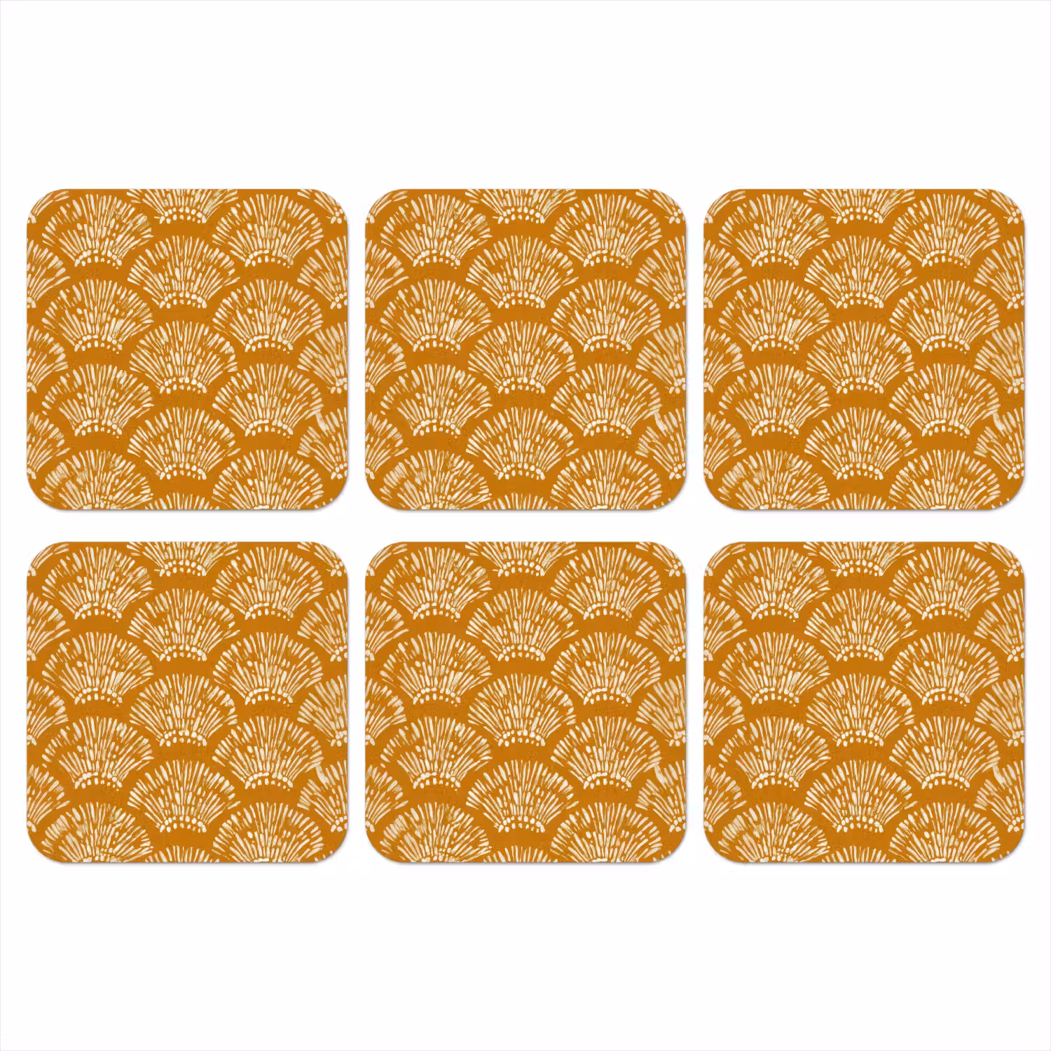 Waaierachtige motieven - Geel - Vintage onderzetter kurk middel -3d