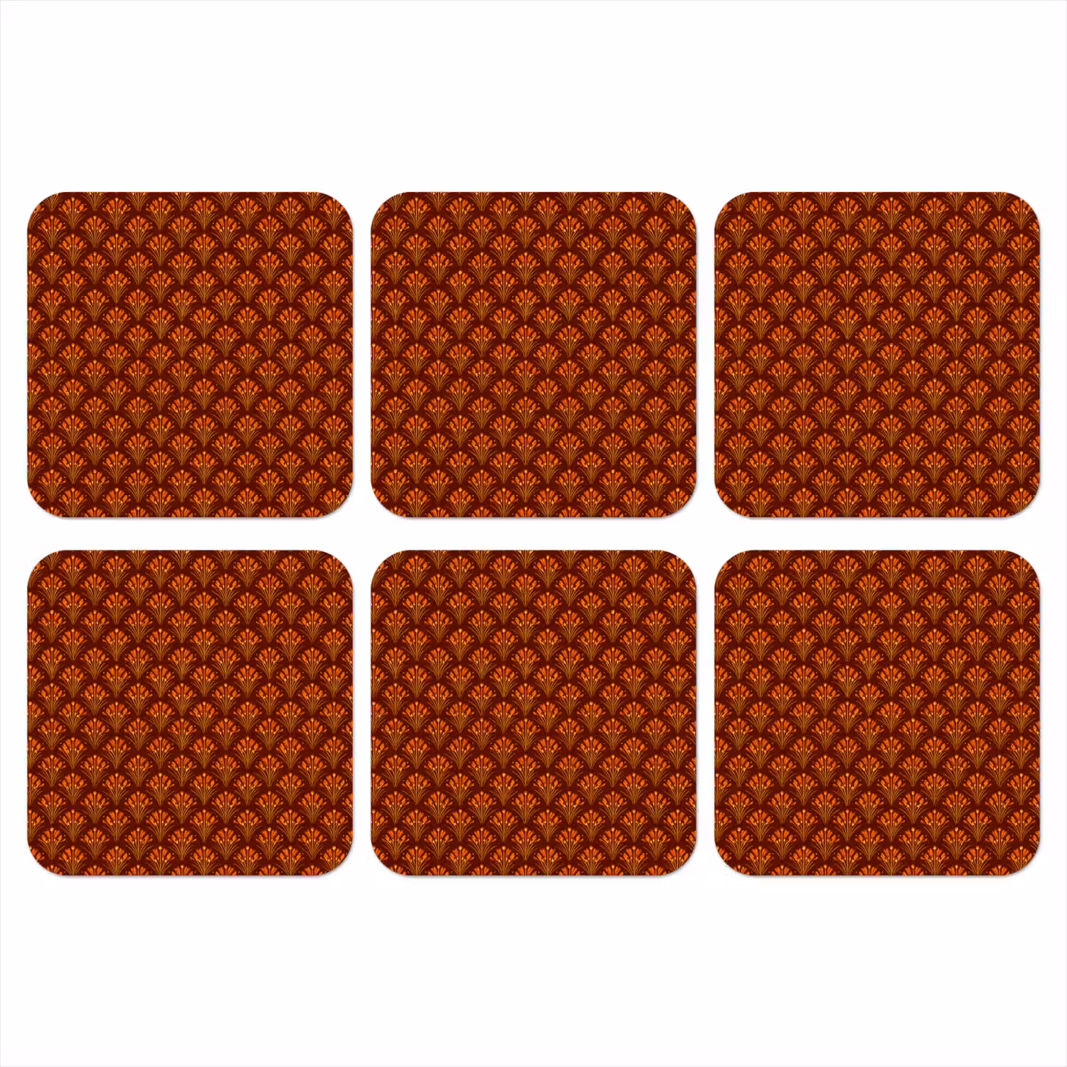Waaiers - Art Deco - Botanisch - Roestbruin - Oranje onderzetter kurk middel 366 -3d