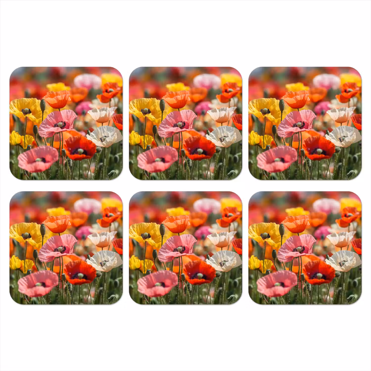 Bloemenveld - Klaprozen - Kleurrijk onderzetter kurk middel -3d