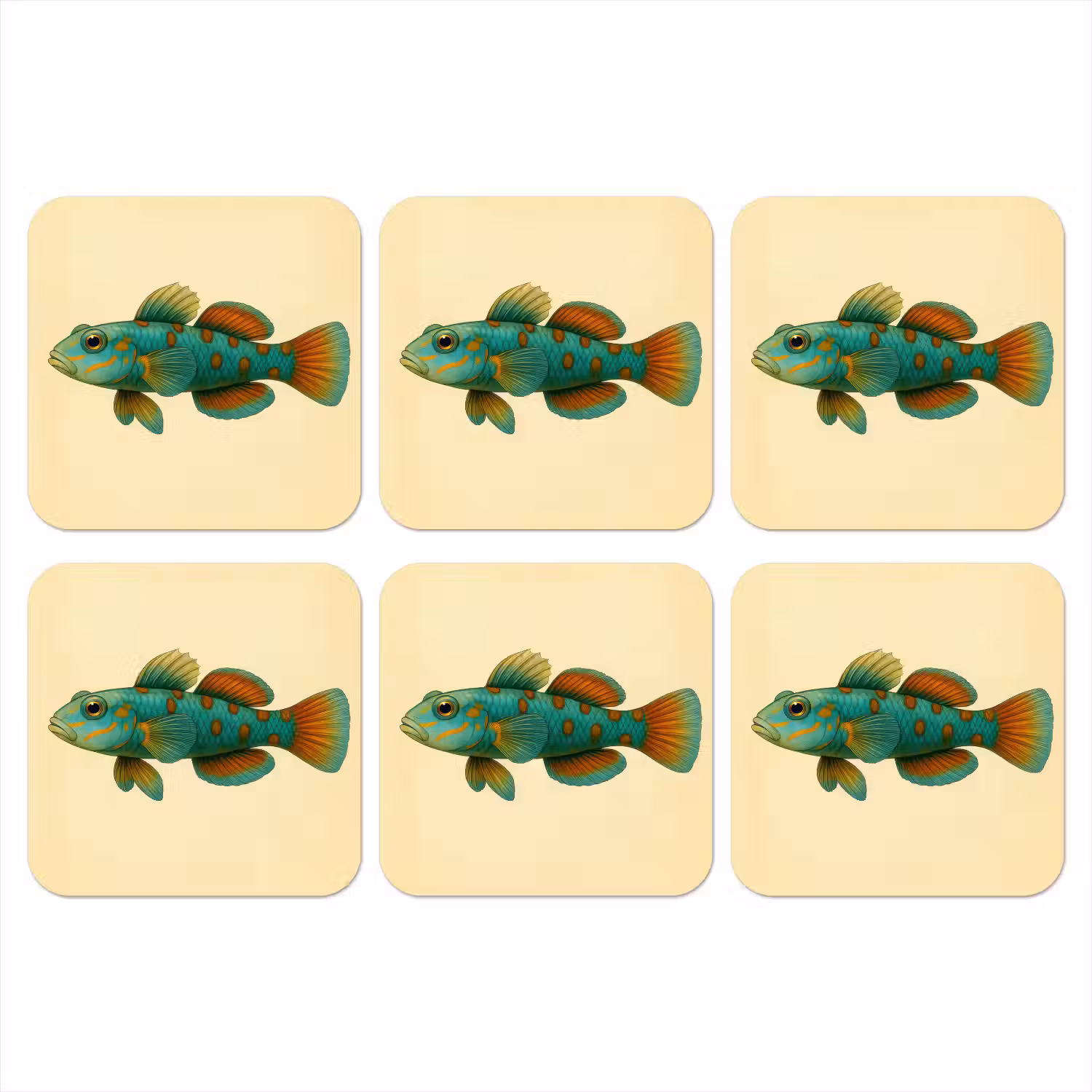 Vis - Blauw - Stippen - Schubben onderzetter kurk middel -3d