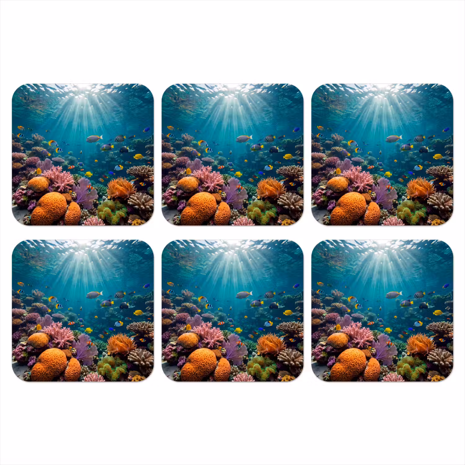 Vis - Koraal - Oceaan - Natuur - Kleurrijk onderzetter kurk middel -3d